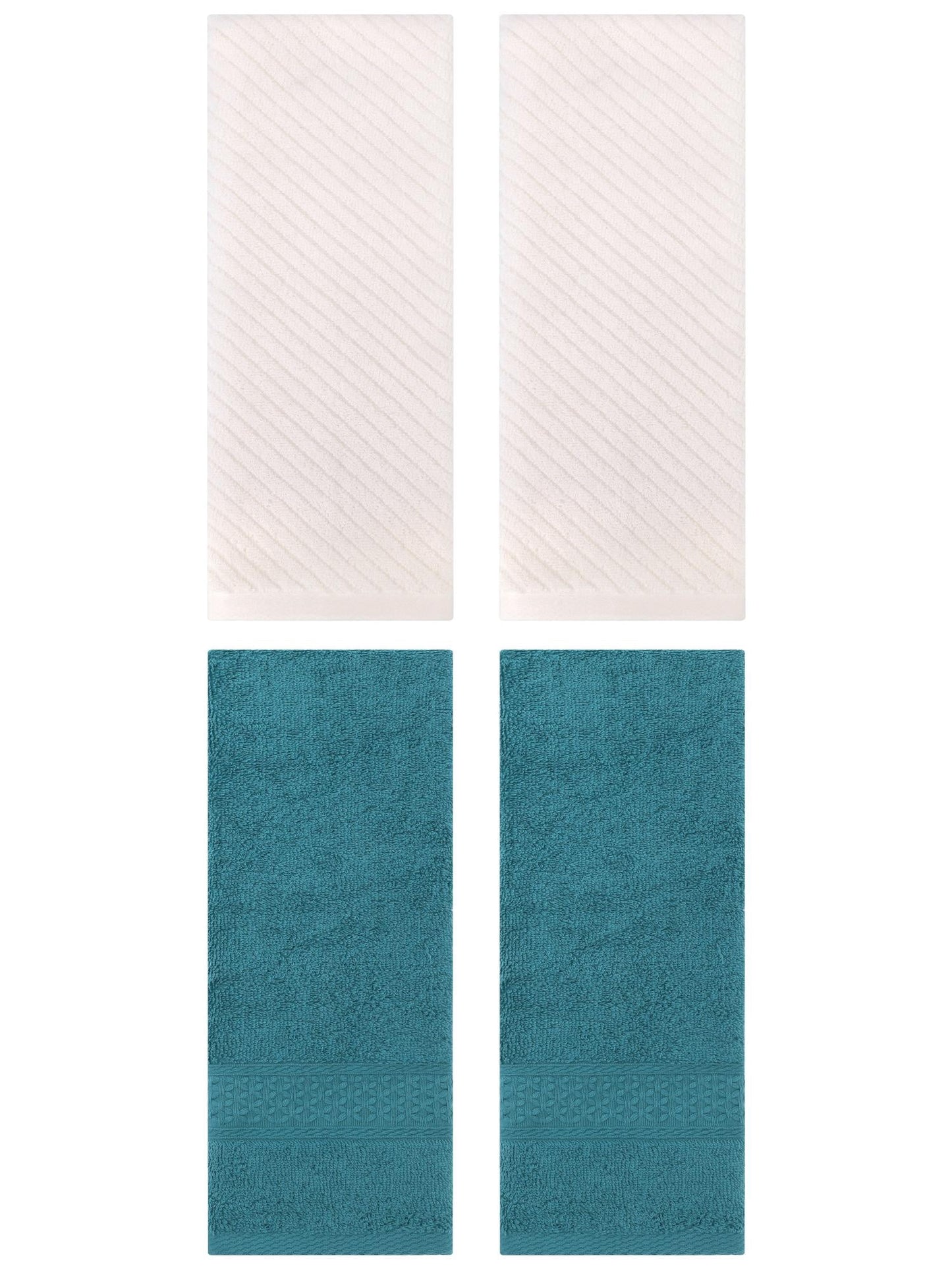 Unique Bargains 4 Pcs Solid Soft Bathroom Hand Towel Dark Green/Beige 13" x 30"/14" x 30"