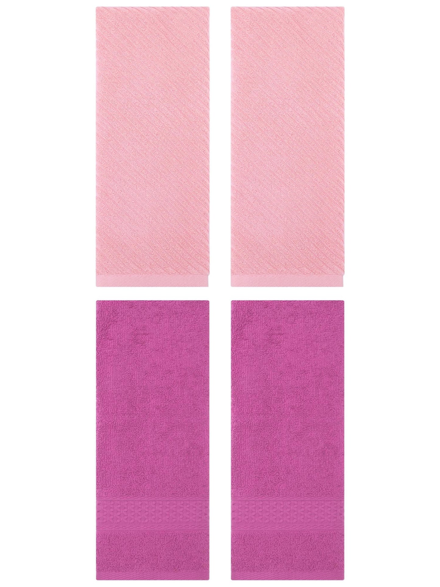 Unique Bargains 4 Pcs Solid Soft Bathroom Hand Towel Dark Pink/Pink 13" x 30"/14" x 30"