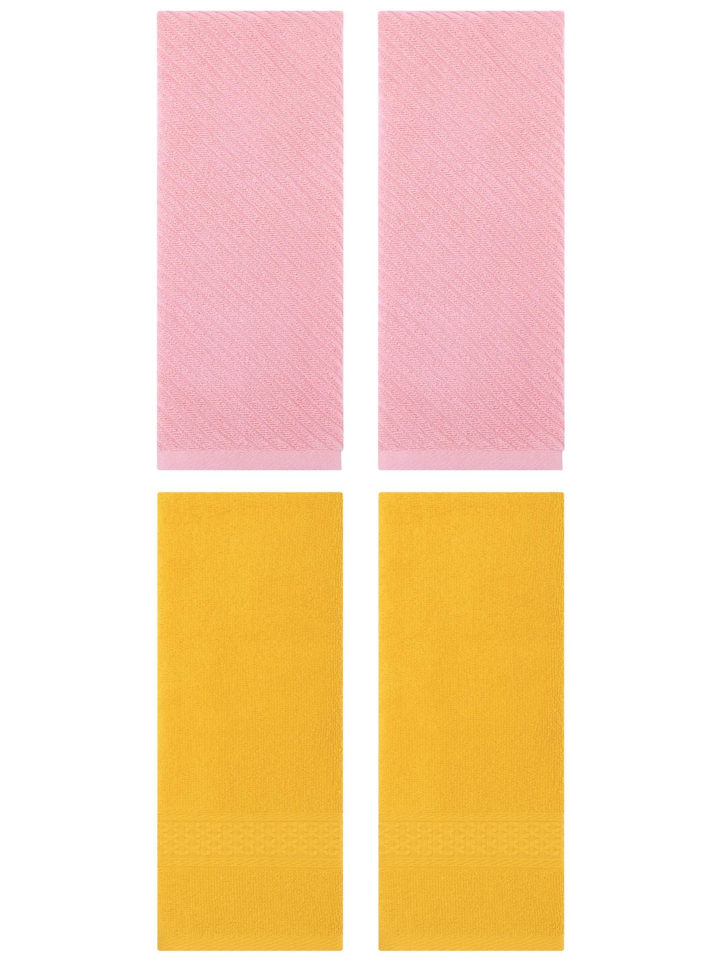 Unique Bargains 4 Pcs Solid Soft Bathroom Hand Towel Yellow/Pink 13" x 30"/14" x 30"