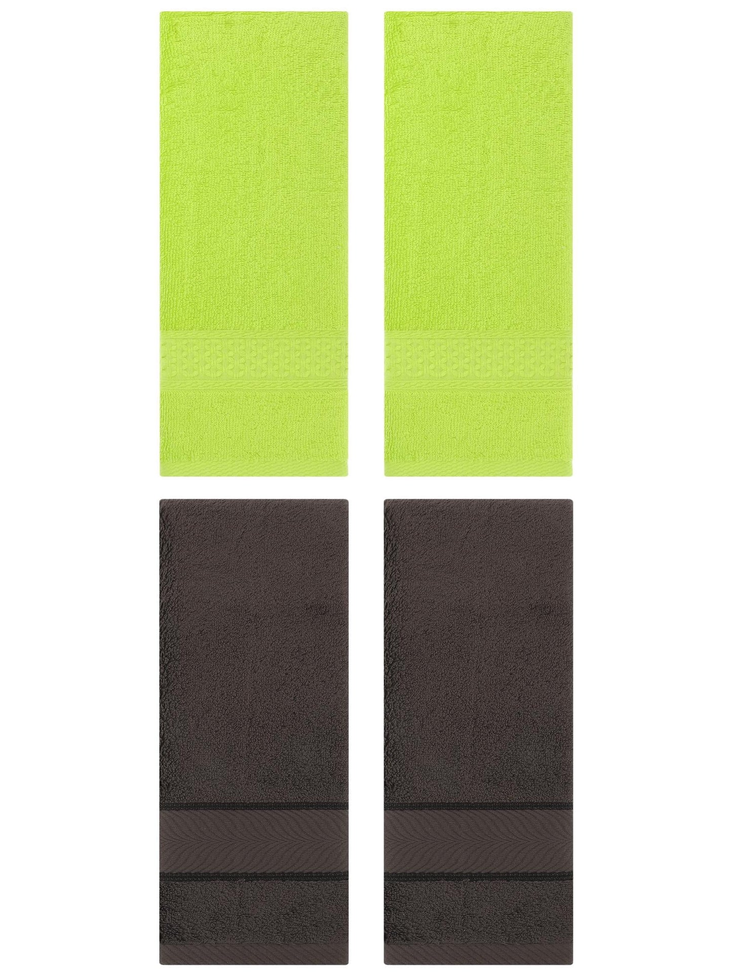 Unique Bargains 4 Pcs Solid Soft Hand Towel Light Green/Dark Brown 13" x 30"/14" x 30"