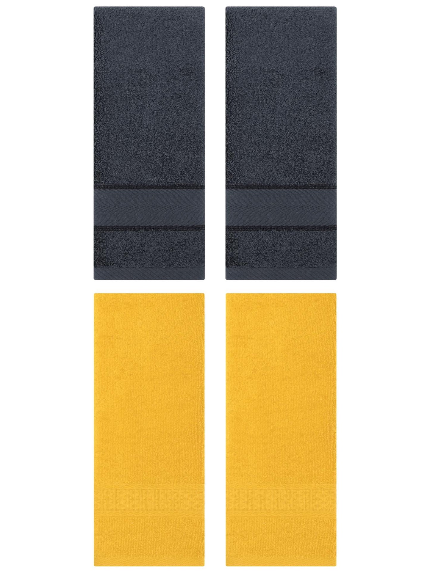 Unique Bargains 4 Pcs Solid Soft Hand Towel Yellow/Dark Grey 13" x 30"/14" x 30"