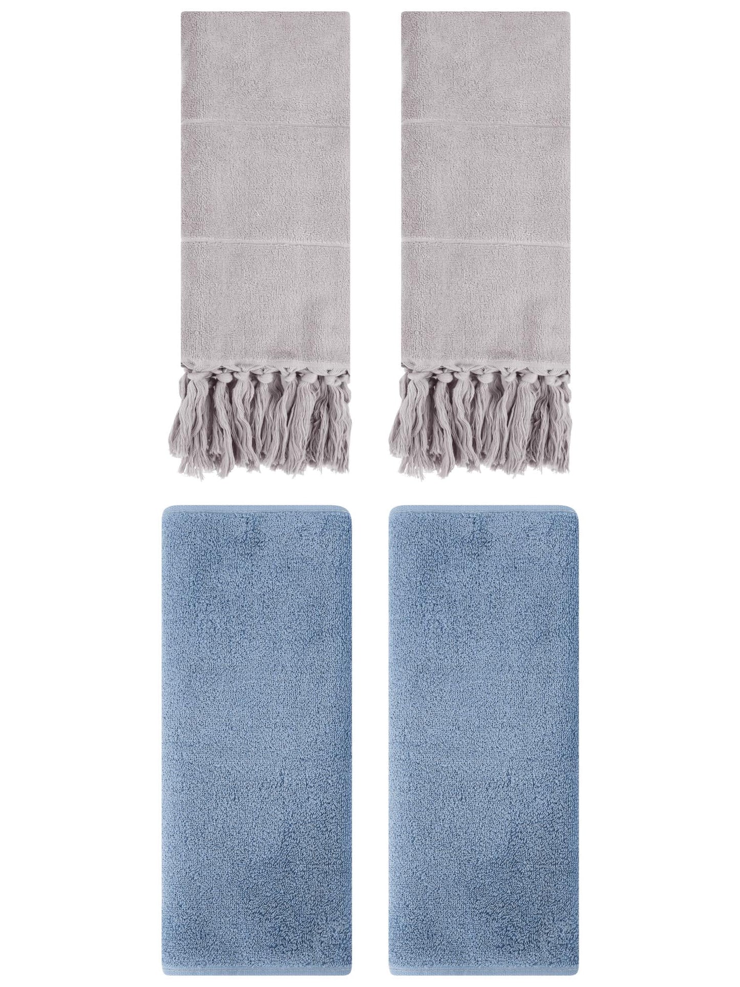 Unique Bargains 4 Pcs Solid Soft Hand Towels Grey/Light Steel Blue 14" x 30"/13" x 30"