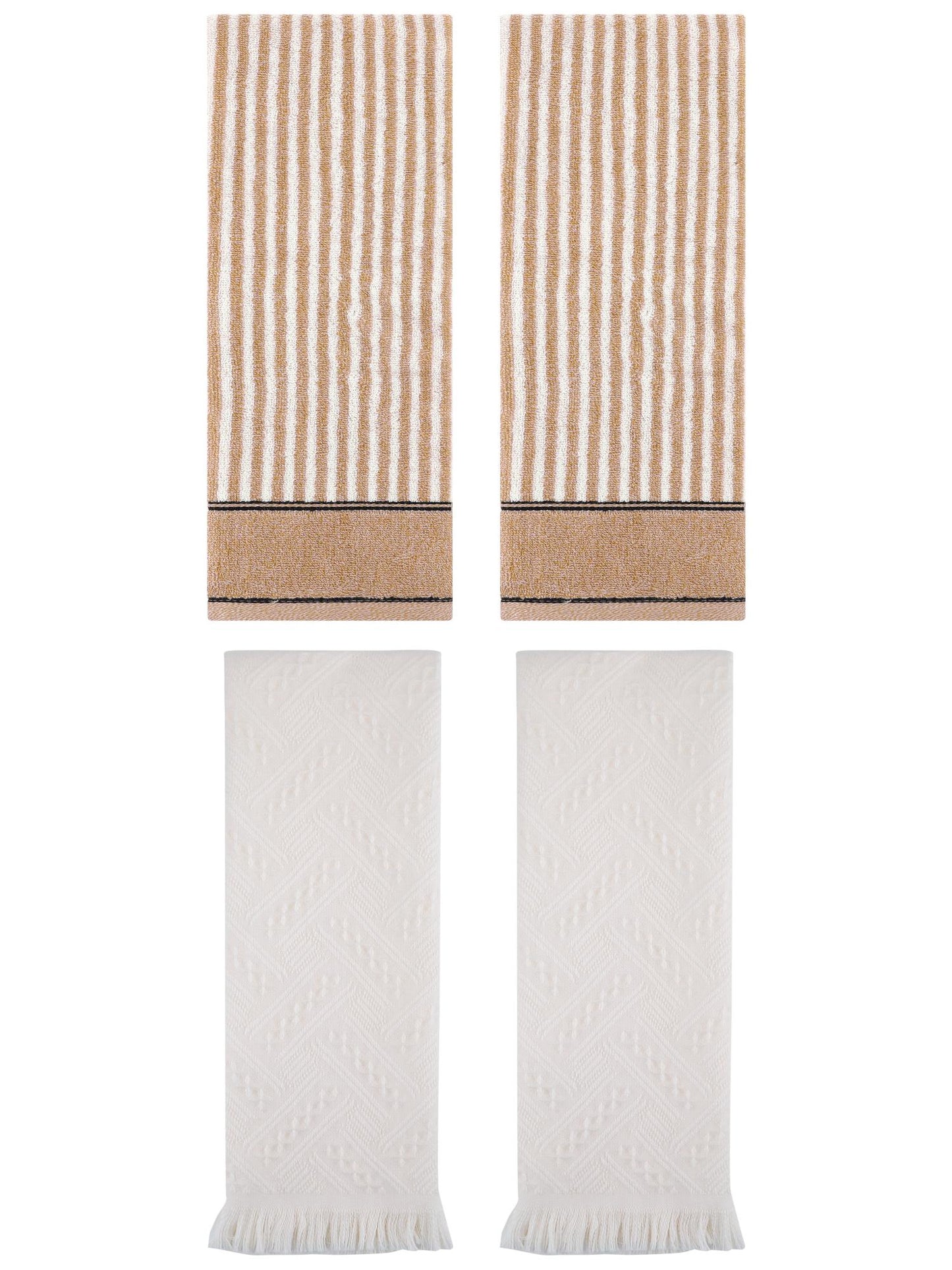 Unique Bargains 4 Pcs Striped Absorbent Cotton Hand Towels 13 x 29 Inch Brown/Beige