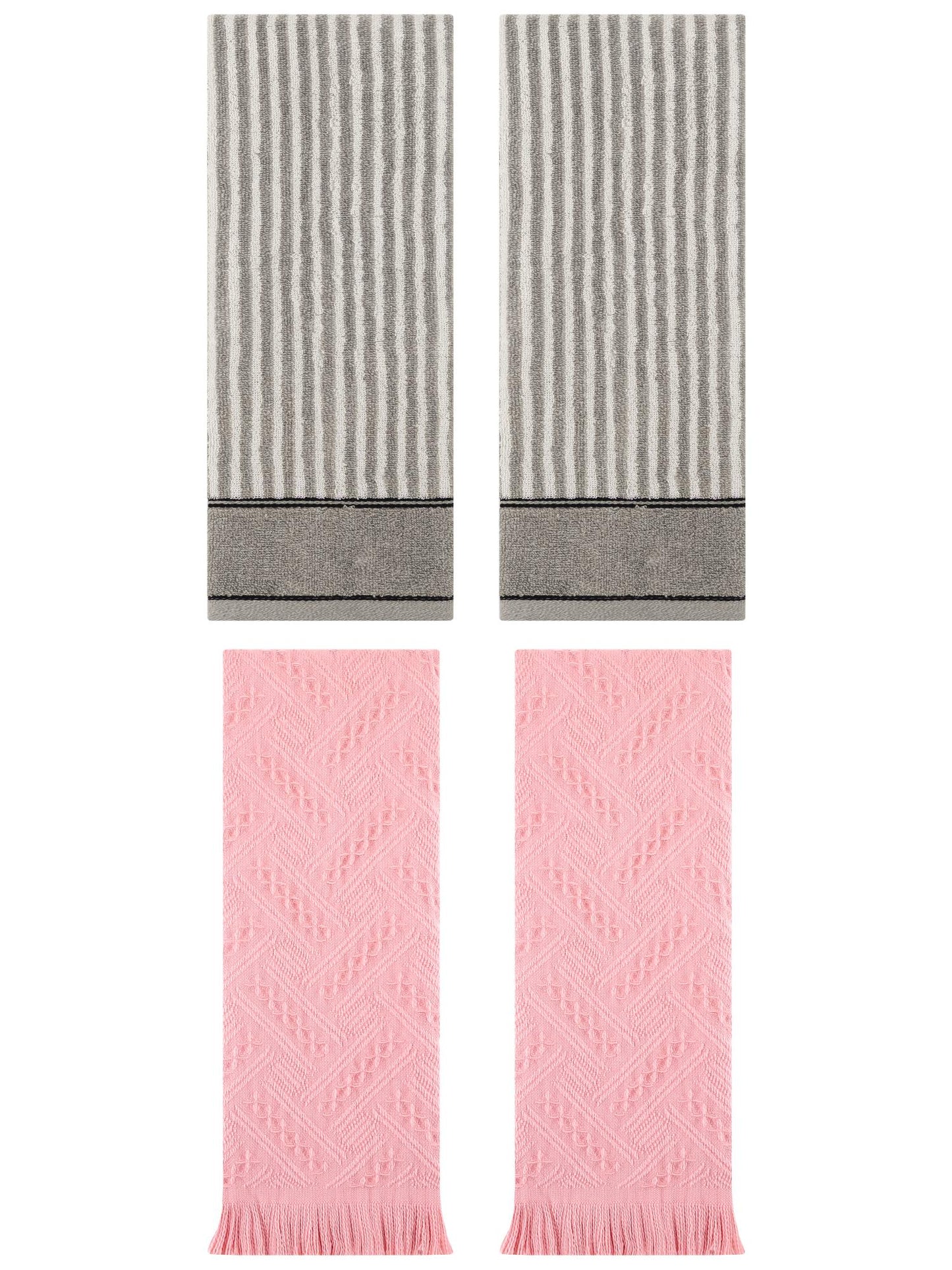 Unique Bargains 4 Pcs Striped Absorbent Cotton Hand Towels 13 x 29 Inch Grey/Pink