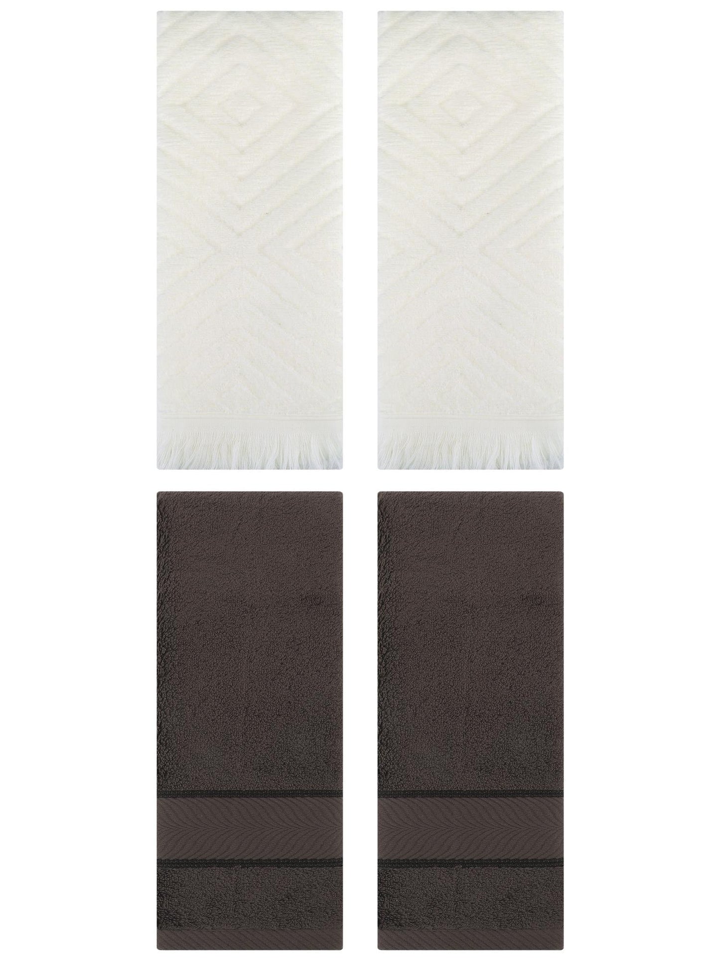 Unique Bargains 4 Pcs Striped Cotton Hand Towel Decor Dark Brown/Beige 14" x 30"/13" x 29"