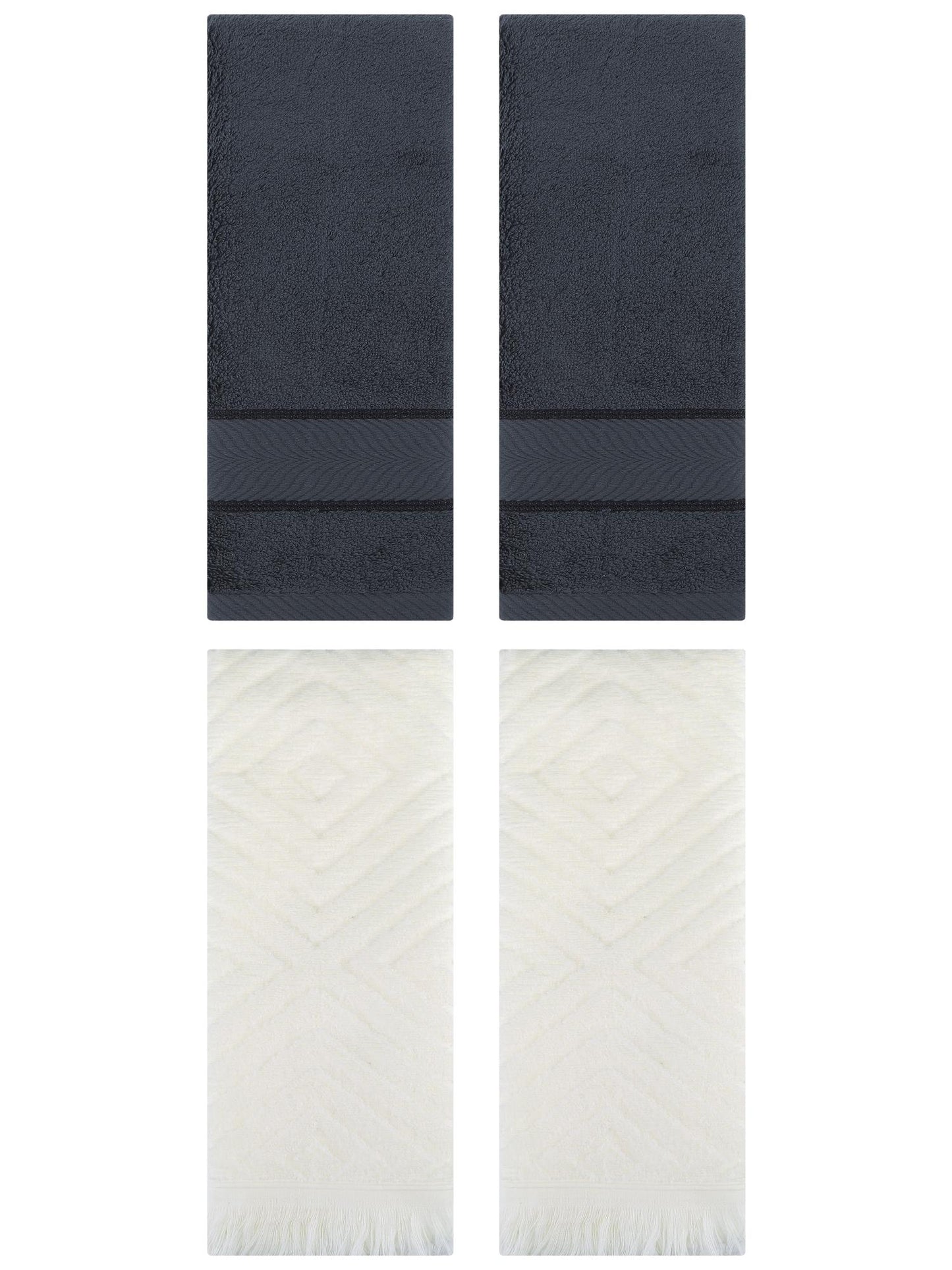 Unique Bargains 4 Pcs Striped Cotton Hand Towel Decor Dark Grey/Beige 14" x 30"/13" x 29"