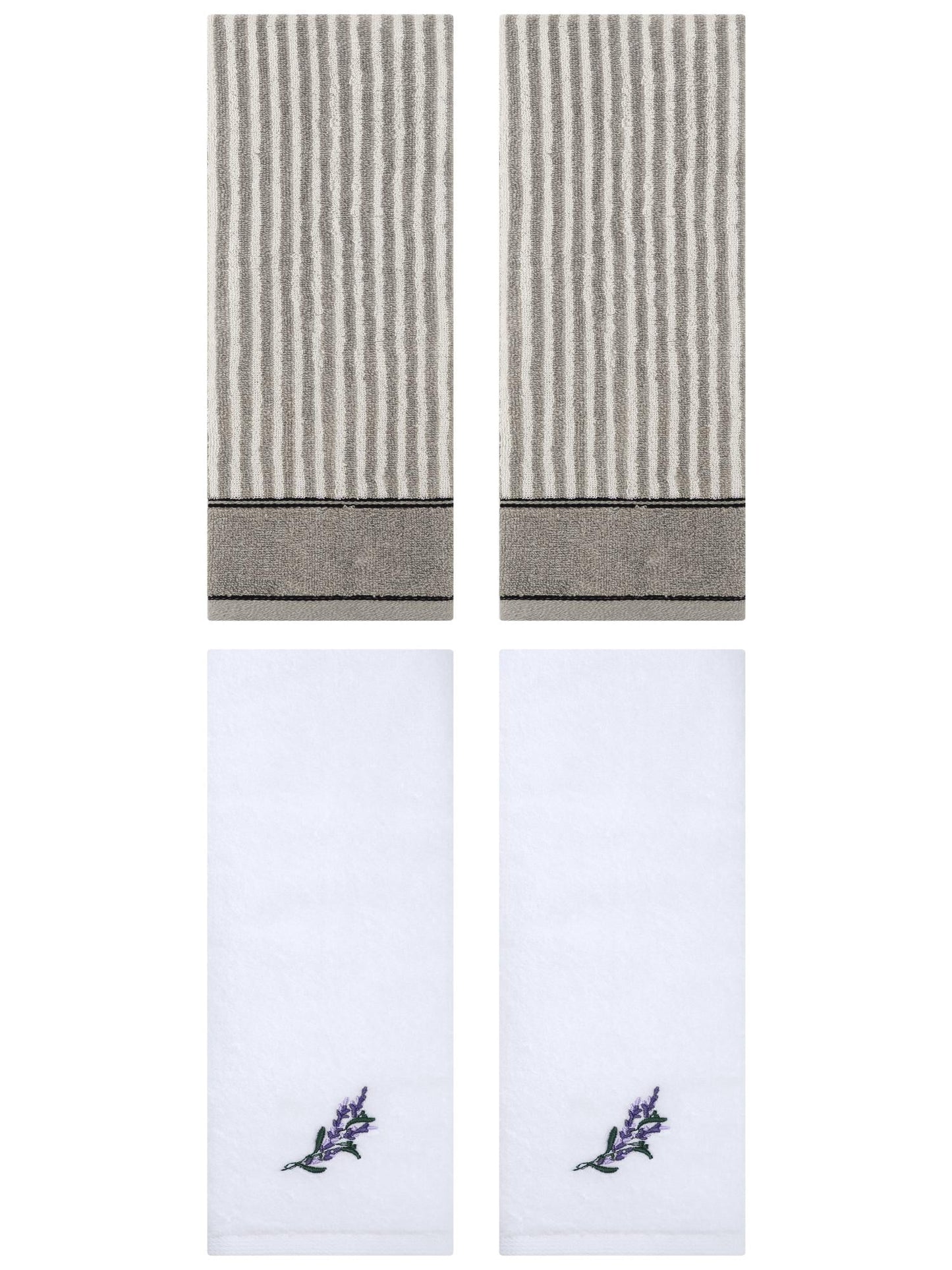Unique Bargains 4 Pcs Striped Cotton Hand Towel Set 13 x 29 Inch Grey/White