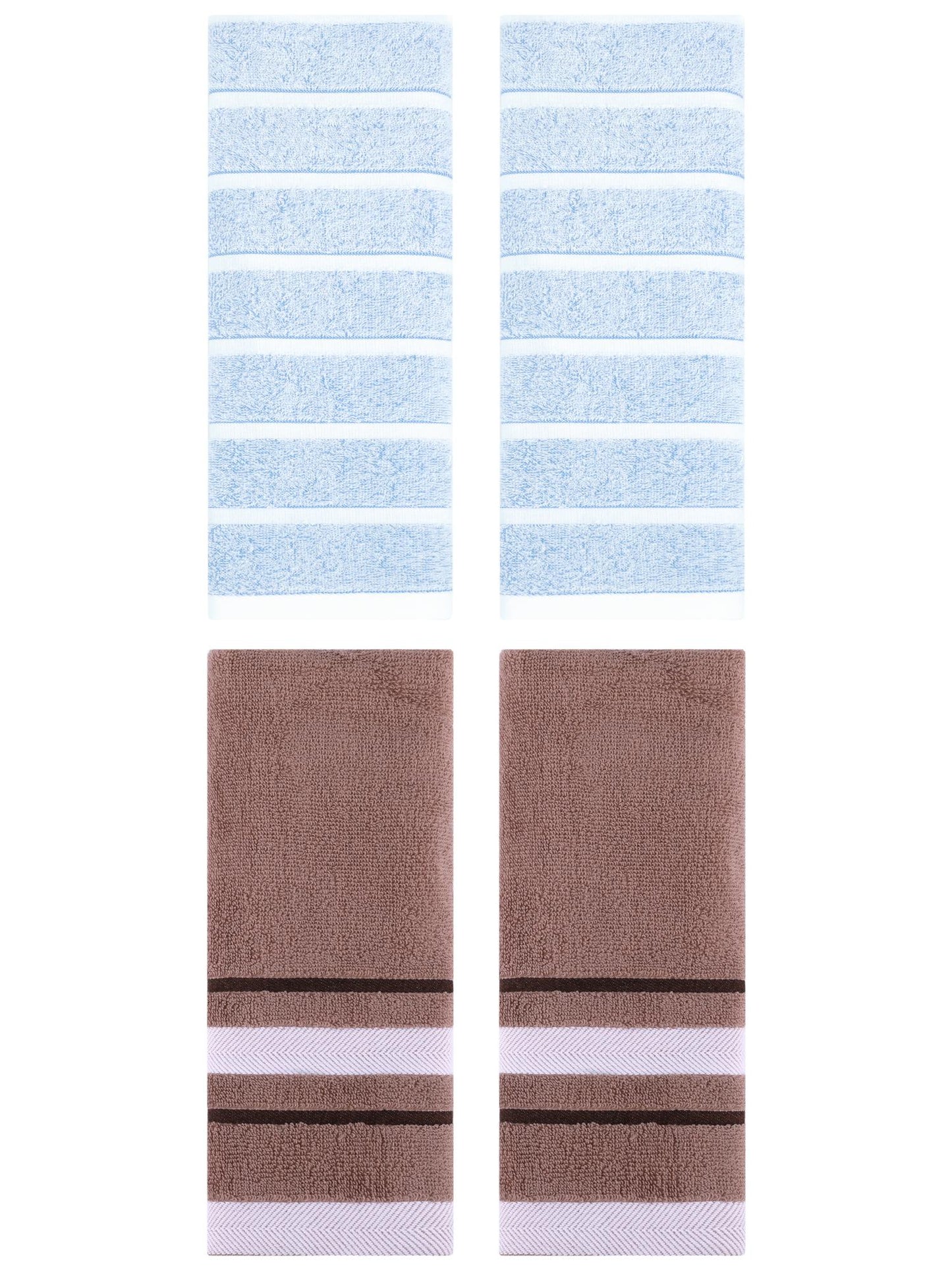 Unique Bargains 4 Pcs Striped Hand Towel 13 x 29 Inch Blue/Brown