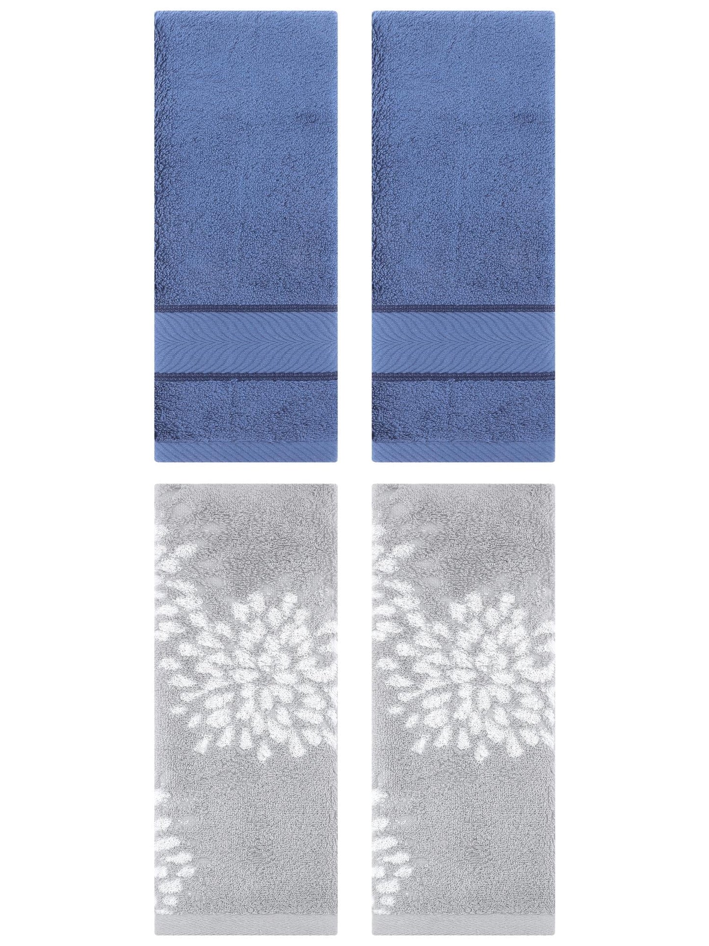 Unique Bargains 4 Pcs Striped Hand Towel 14" x 30" Light Blue/Grey
