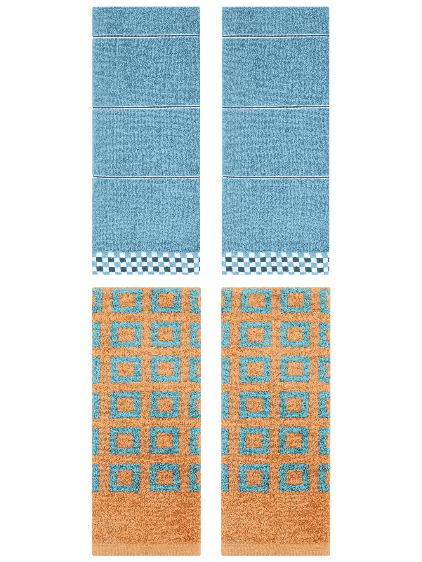 Unique Bargains 4 Pcs Striped Hand Towel Decor Light Blue/Orange 14" x 30"/13" x 29"
