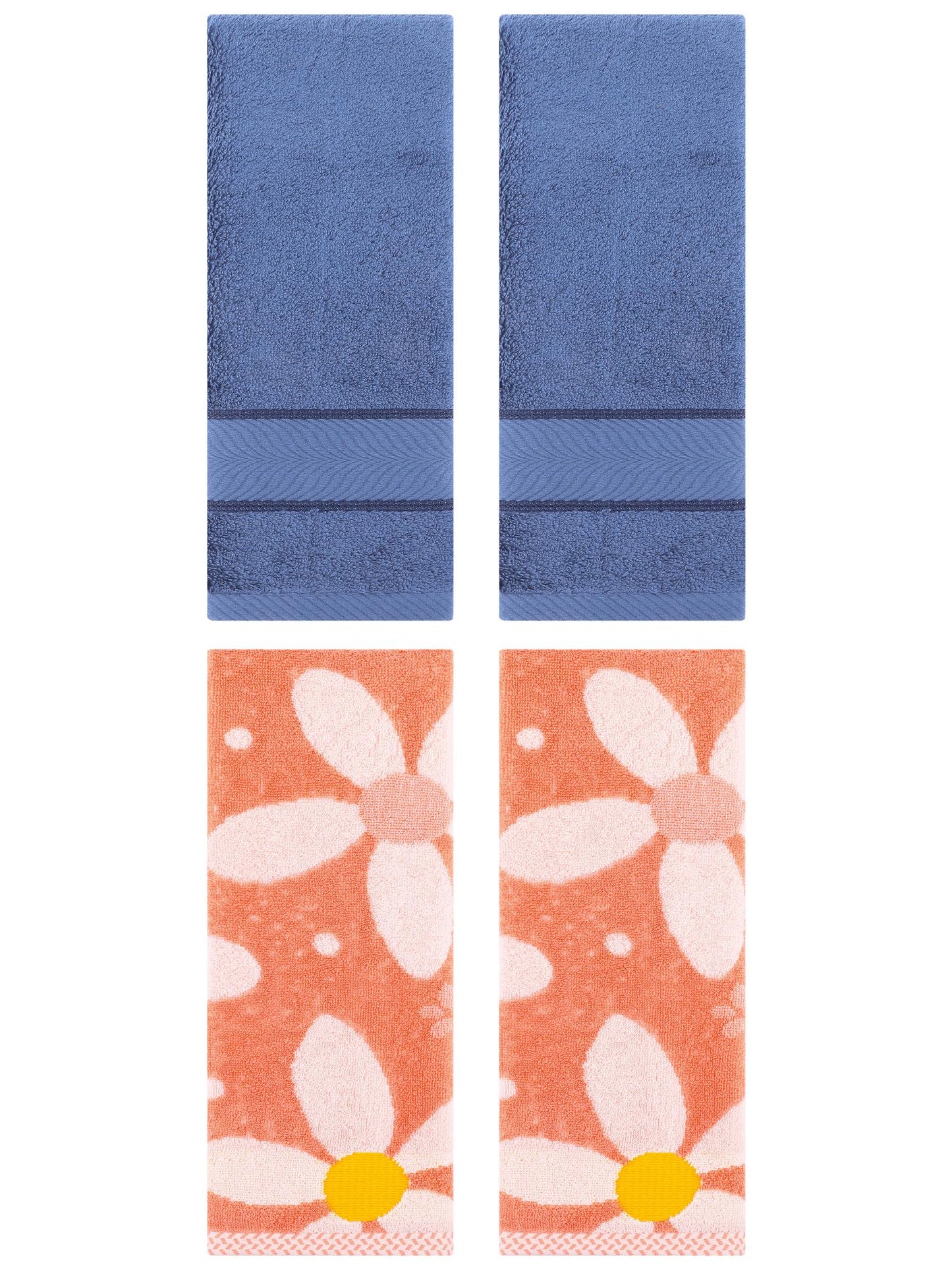 Unique Bargains 4 Pcs Striped Hand Towel Light Blue/Orange 14" x 30"/13" x 29"