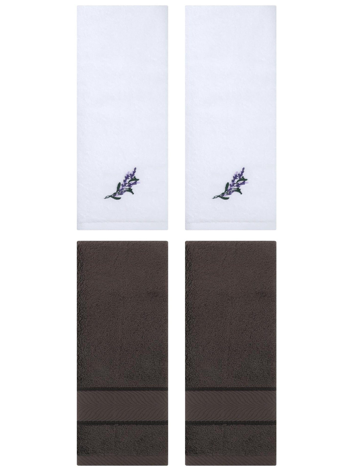 Unique Bargains 4 Pcs Striped Hand Towel Set Dark Brown/White 14" x 30"/13" x 29"