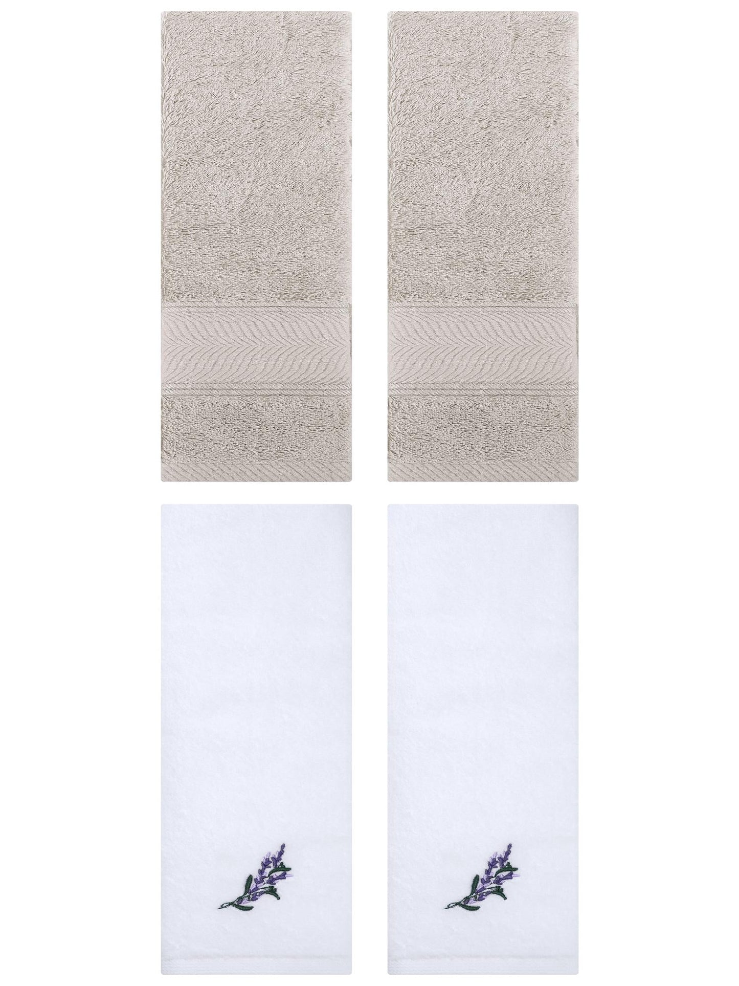 Unique Bargains 4 Pcs Striped Hand Towel Set Light Brown/White 14" x 30"/13" x 29"