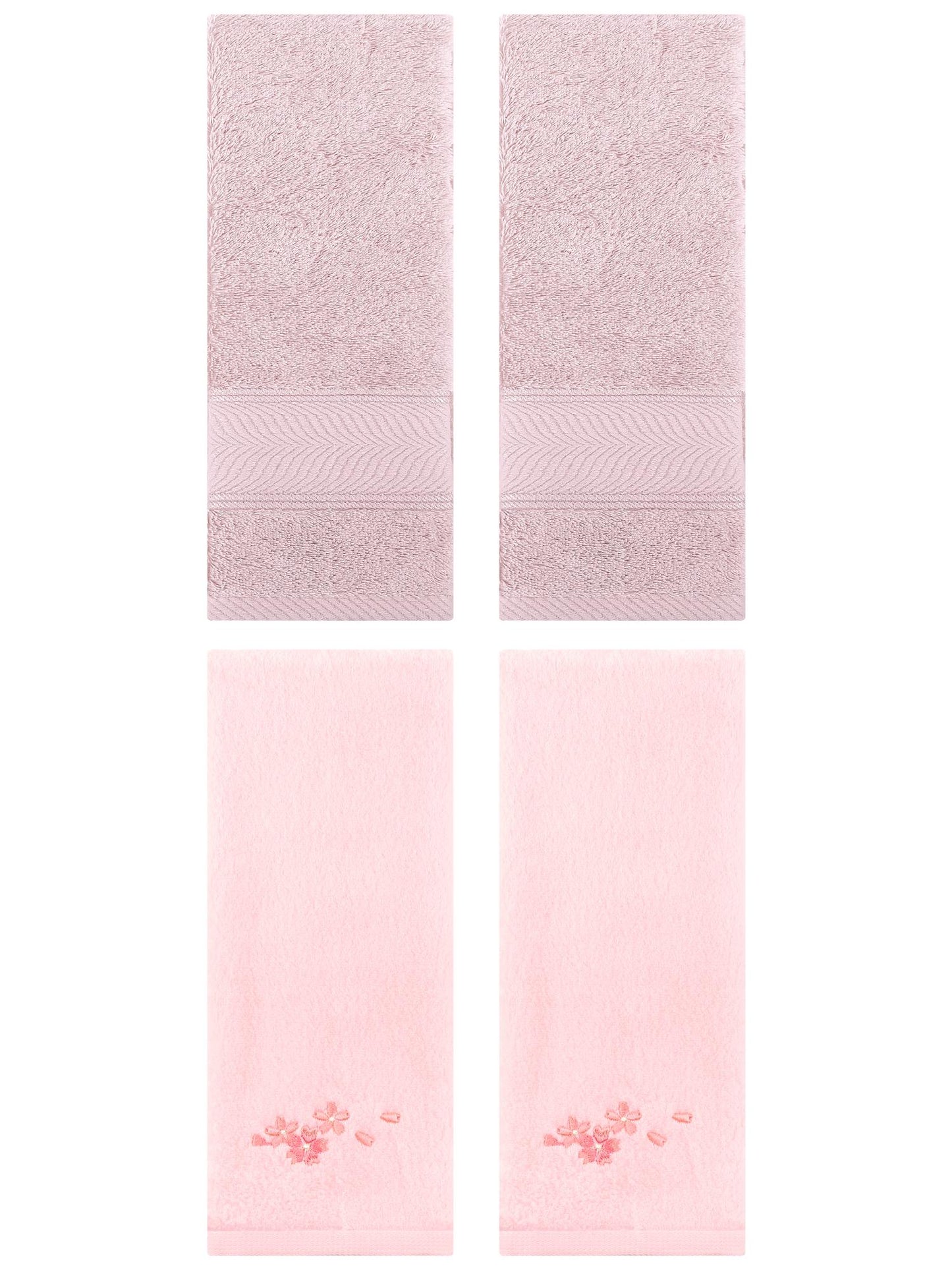 Unique Bargains 4 Pcs Striped Hand Towel Set Light Pink/Pink 14" x 30"/13" x 29"