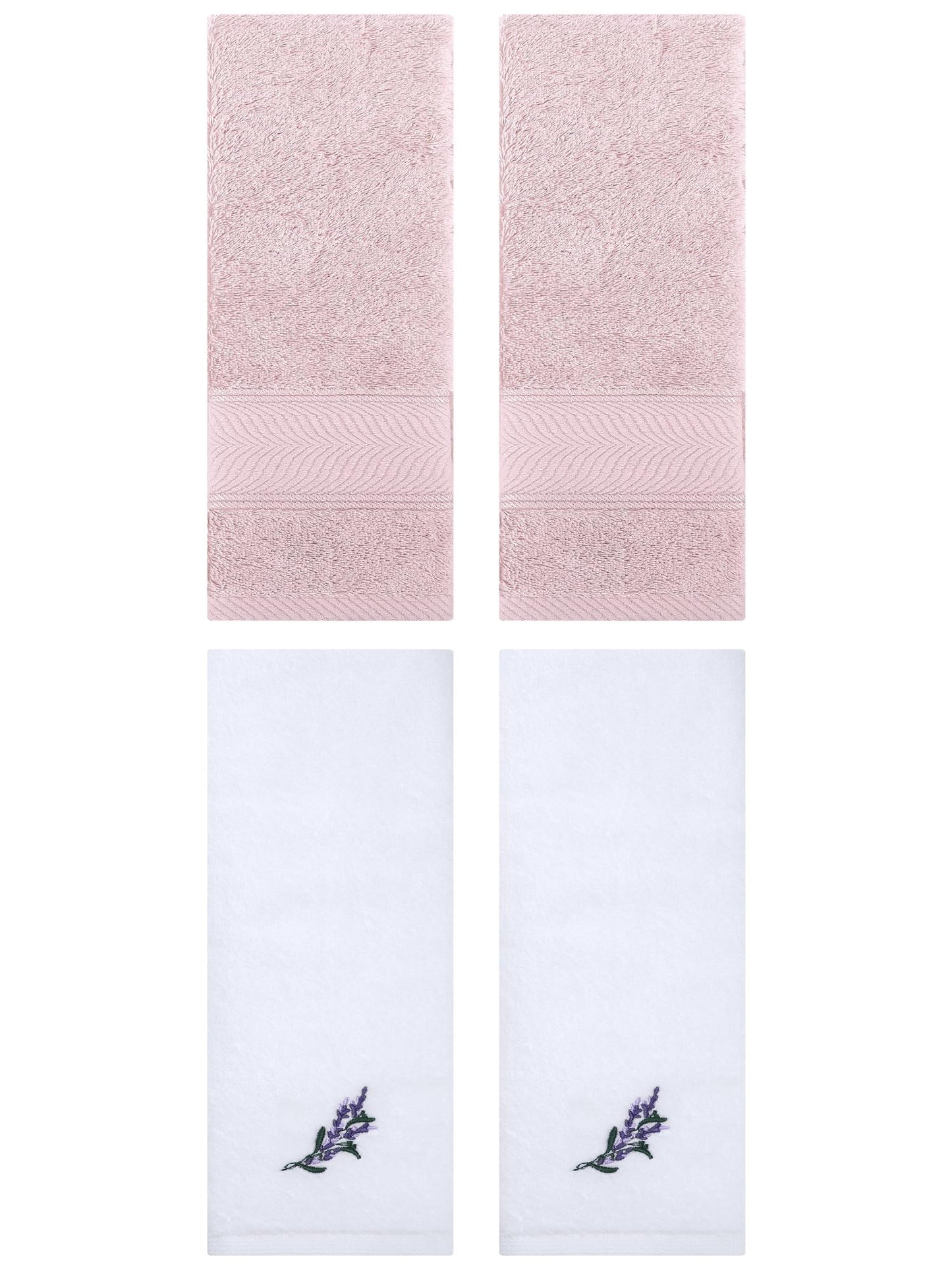 Unique Bargains 4 Pcs Striped Hand Towel Set Light Pink/White 14" x 30"/13" x 29"