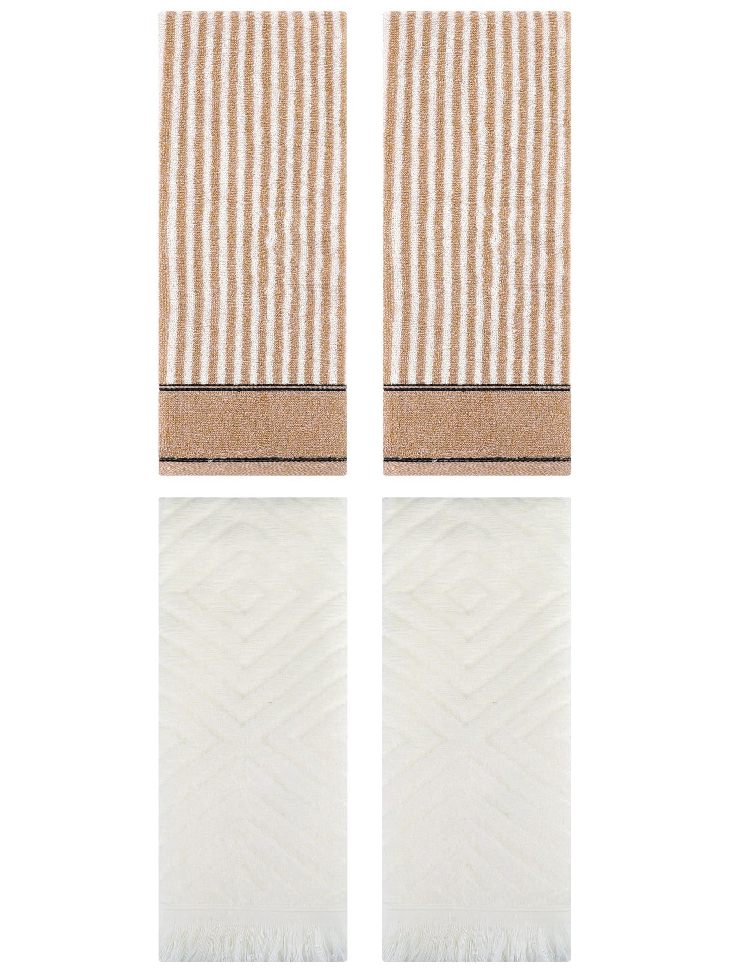 Unique Bargains 4 Pcs Striped Pattern Soft Hand Towels 13 x 29 Inch Brown/Beige