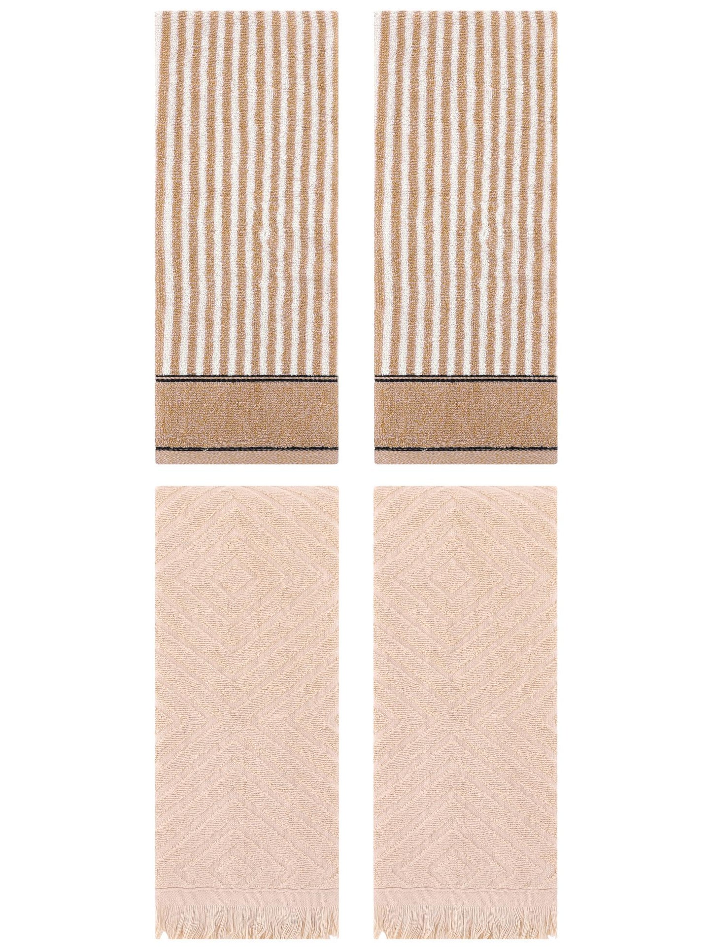 Unique Bargains 4 Pcs Striped Pattern Soft Hand Towels 13 x 29 Inch Brown