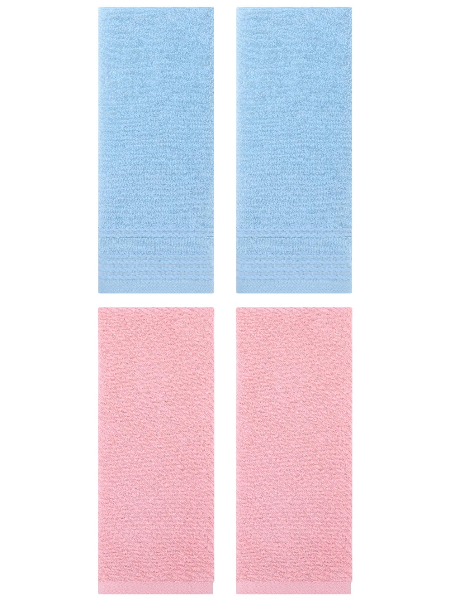 Unique Bargains 4 Pcs Striped Quick Drying Non-Linting Hand Towel 14" x 30" Blue/Pink