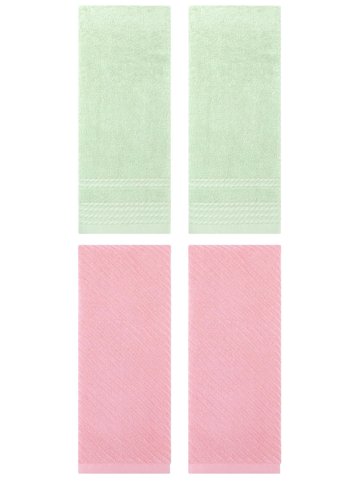 Unique Bargains 4 Pcs Striped Quick Drying Non-Linting Hand Towel 14" x 30" Green/Pink