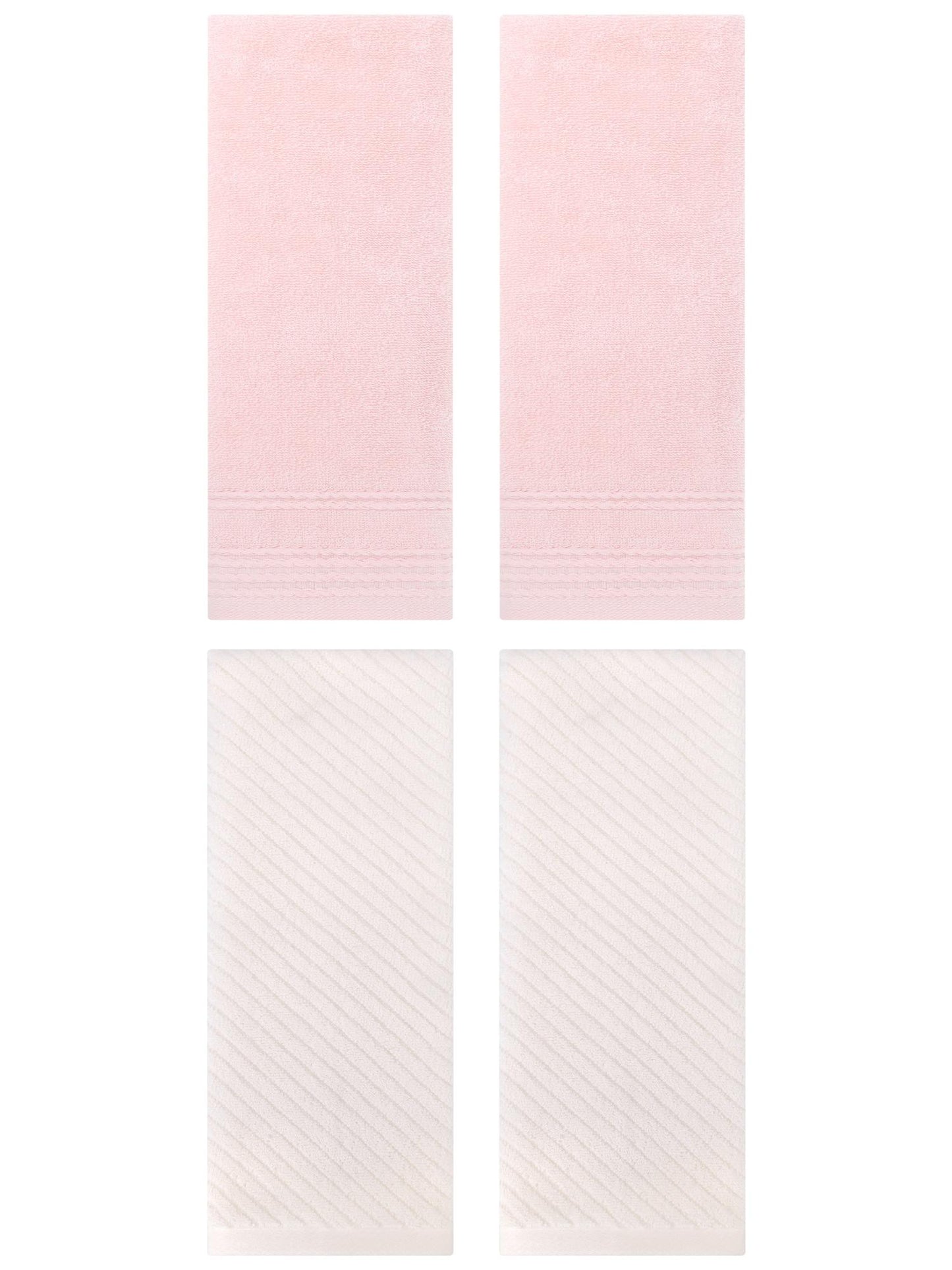 Unique Bargains 4 Pcs Striped Quick Drying Non-Linting Hand Towel 14" x 30" Pink/Beige