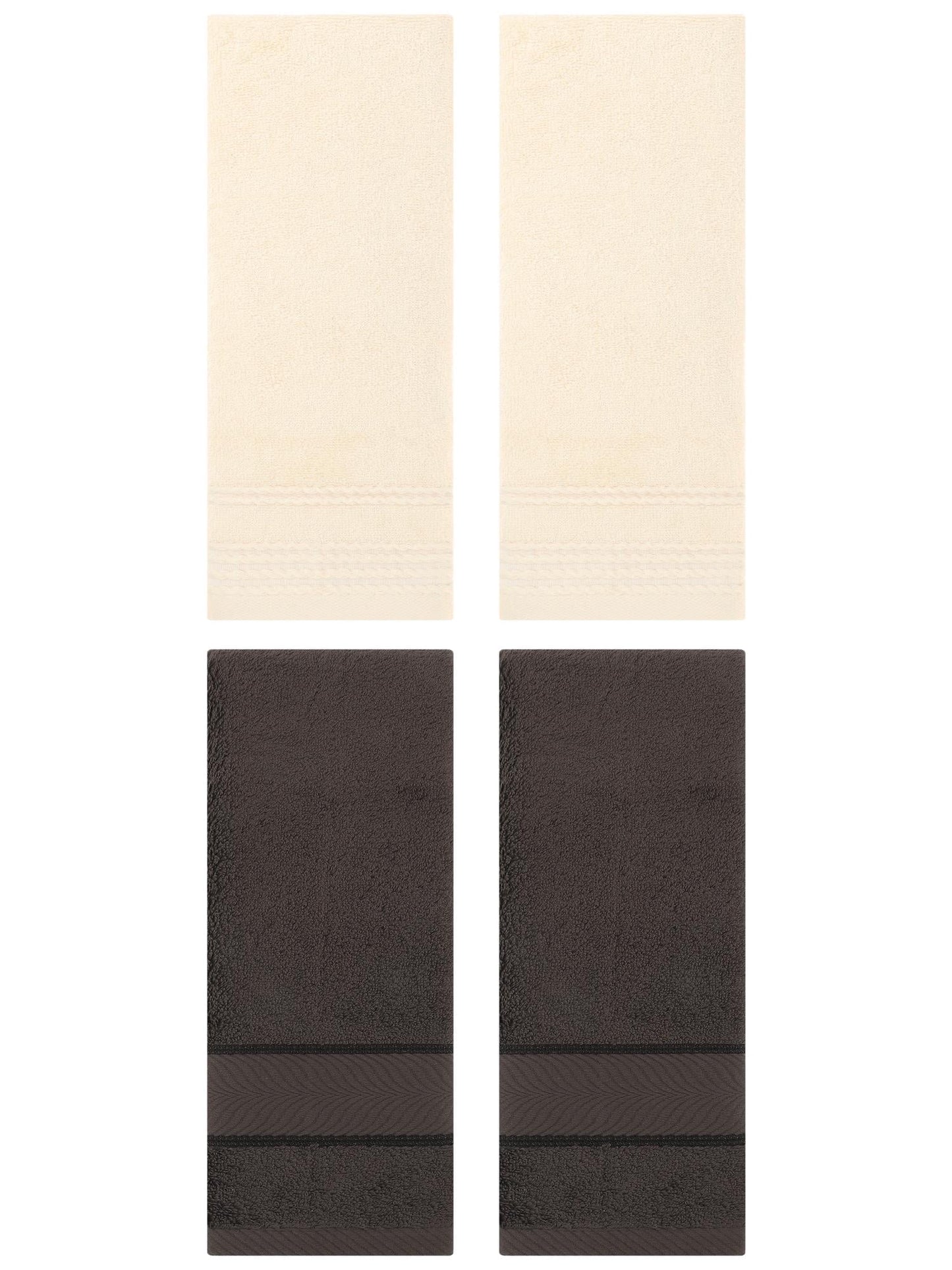 Unique Bargains 4 Pcs Striped Quick Drying Non-Linting Hand Towel Beige/Dark Brown