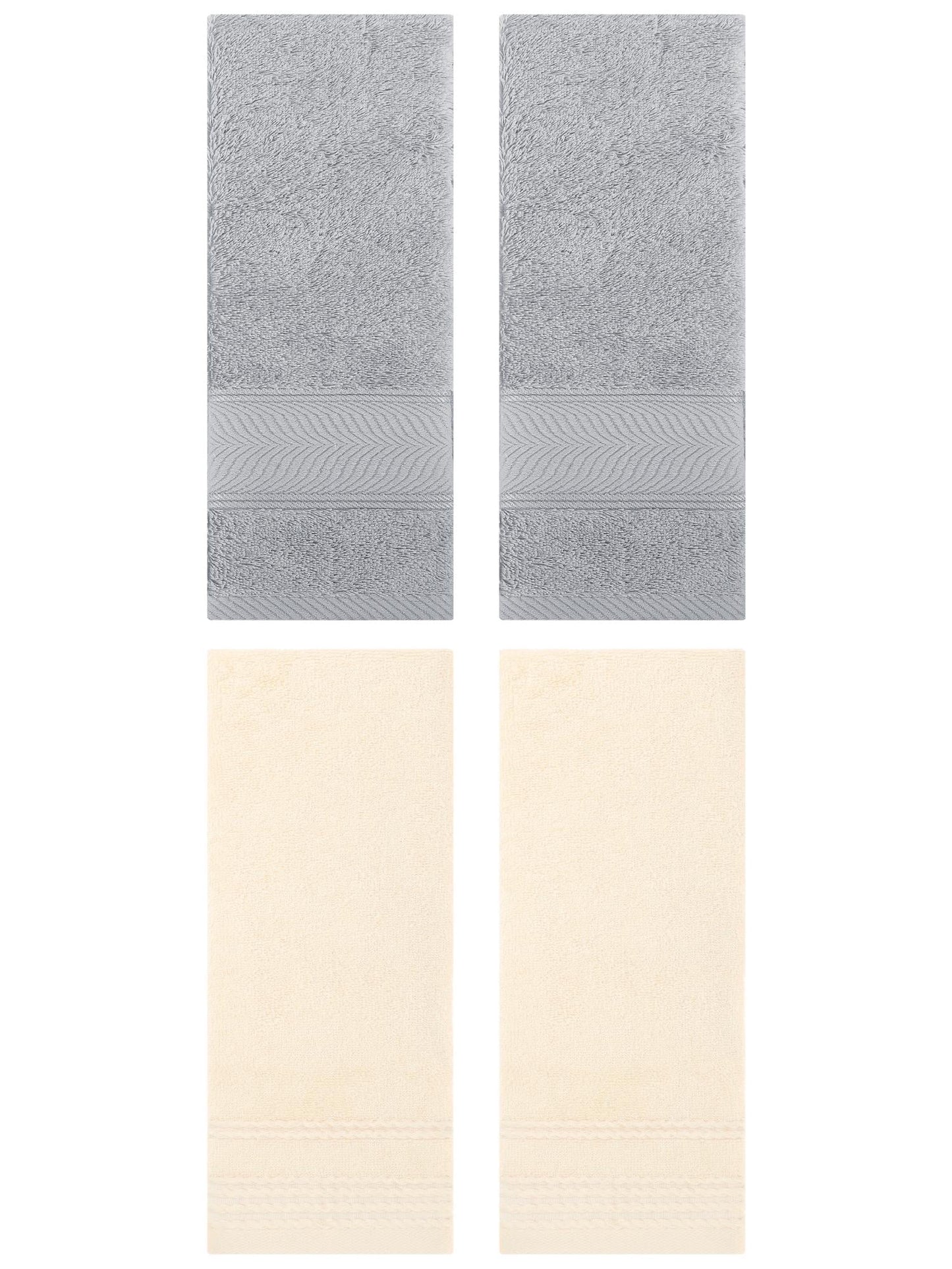 Unique Bargains 4 Pcs Striped Quick Drying Non-Linting Hand Towel Beige/Light Grey