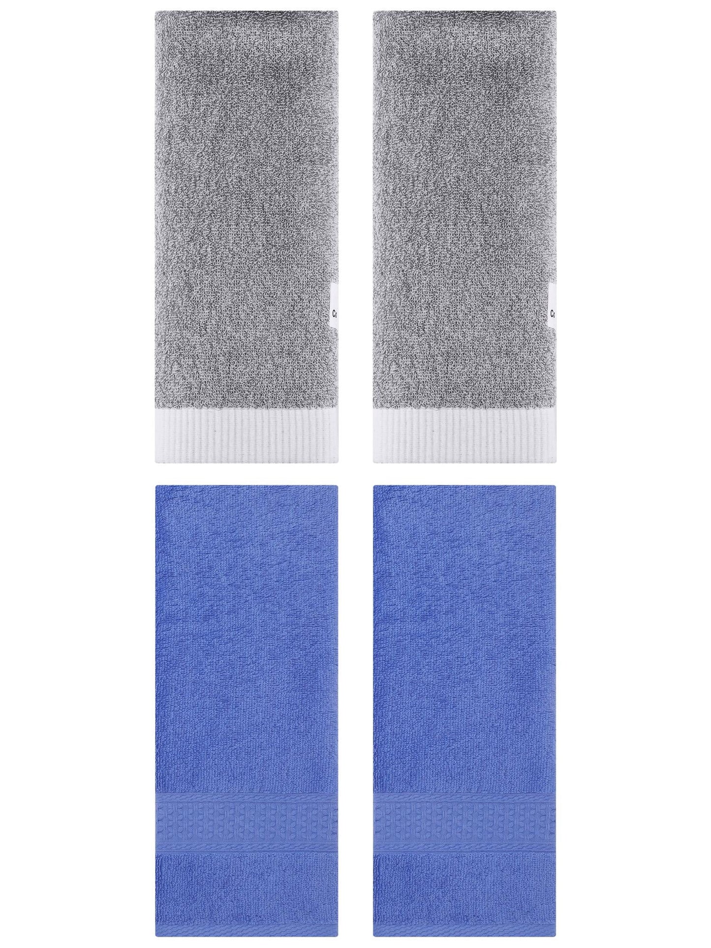 Unique Bargains 4 Pcs Textured Cotton Hand Towel Blue/Grey 13" x 30"/13" x 29"