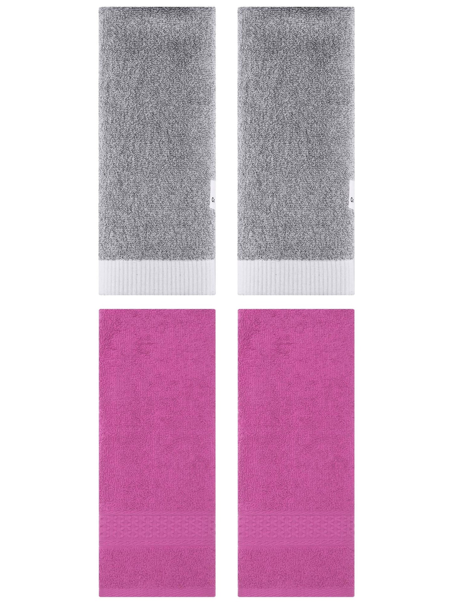 Unique Bargains 4 Pcs Textured Cotton Hand Towel Dark Pink/Grey 13" x 30"/13" x 29"