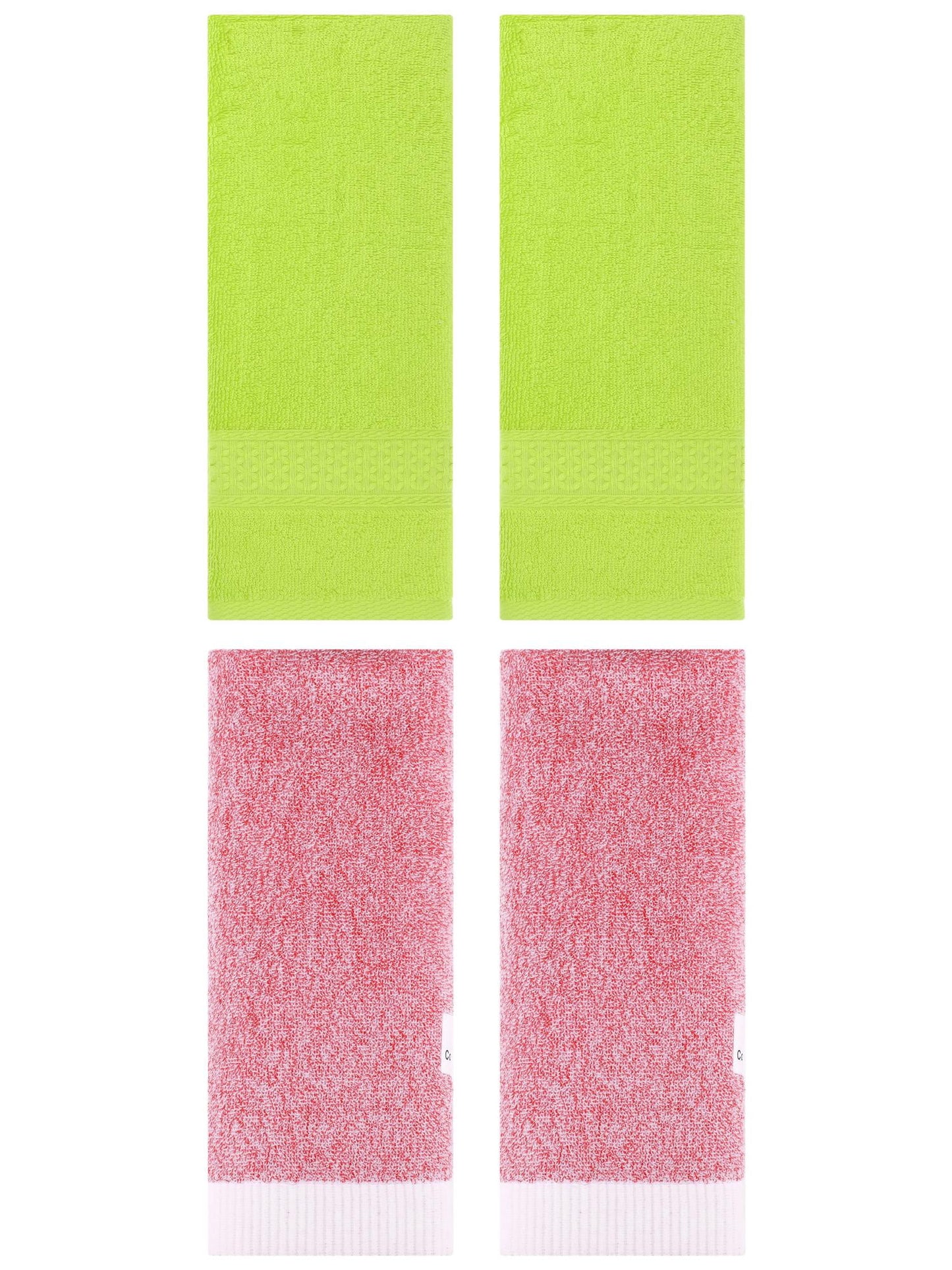 Unique Bargains 4 Pcs Textured Cotton Hand Towel Light Green/Pink 13" x 30"/13" x 29"