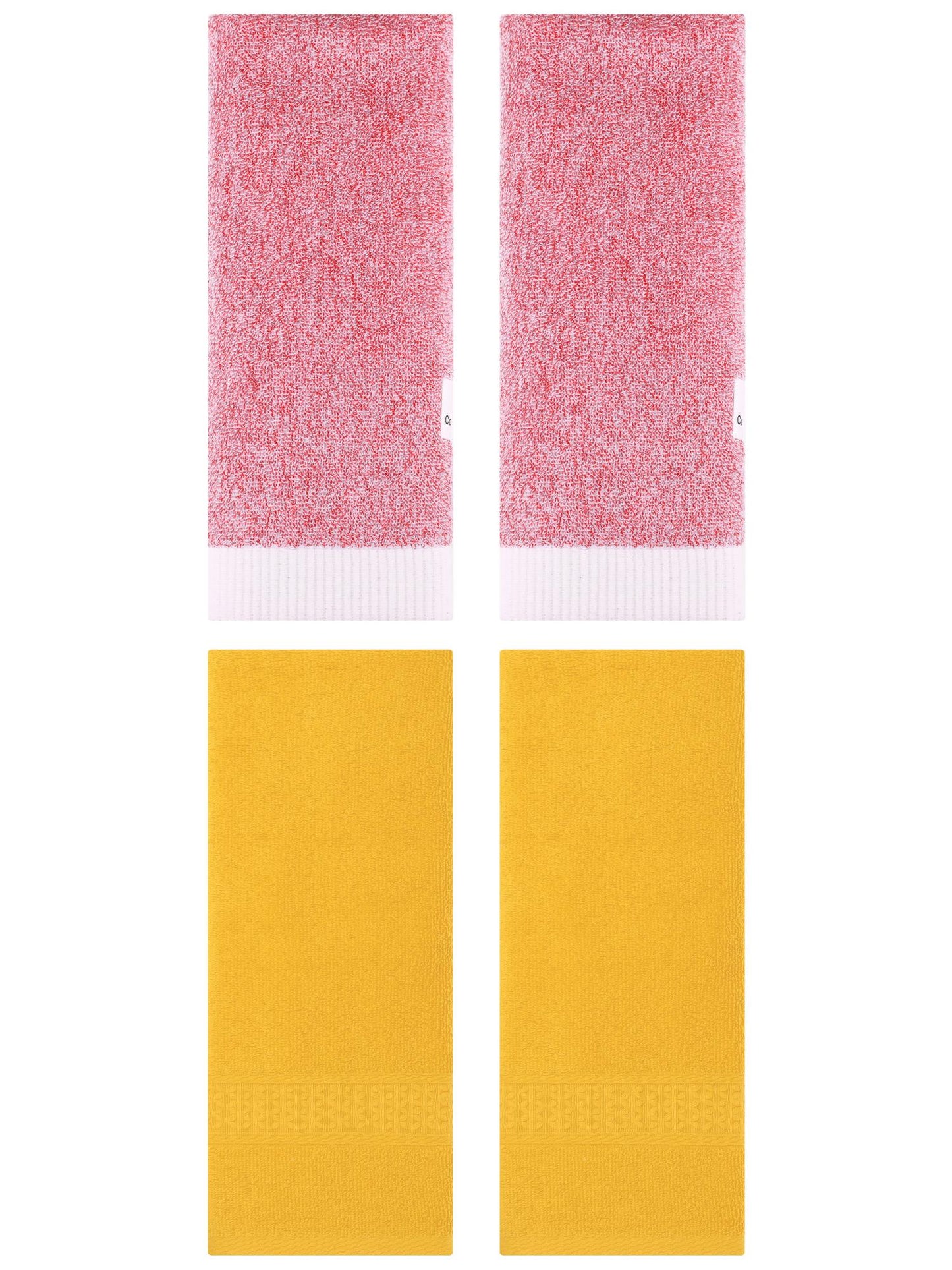 Unique Bargains 4 Pcs Textured Cotton Hand Towel Yellow/Pink 13" x 30"/13" x 29"