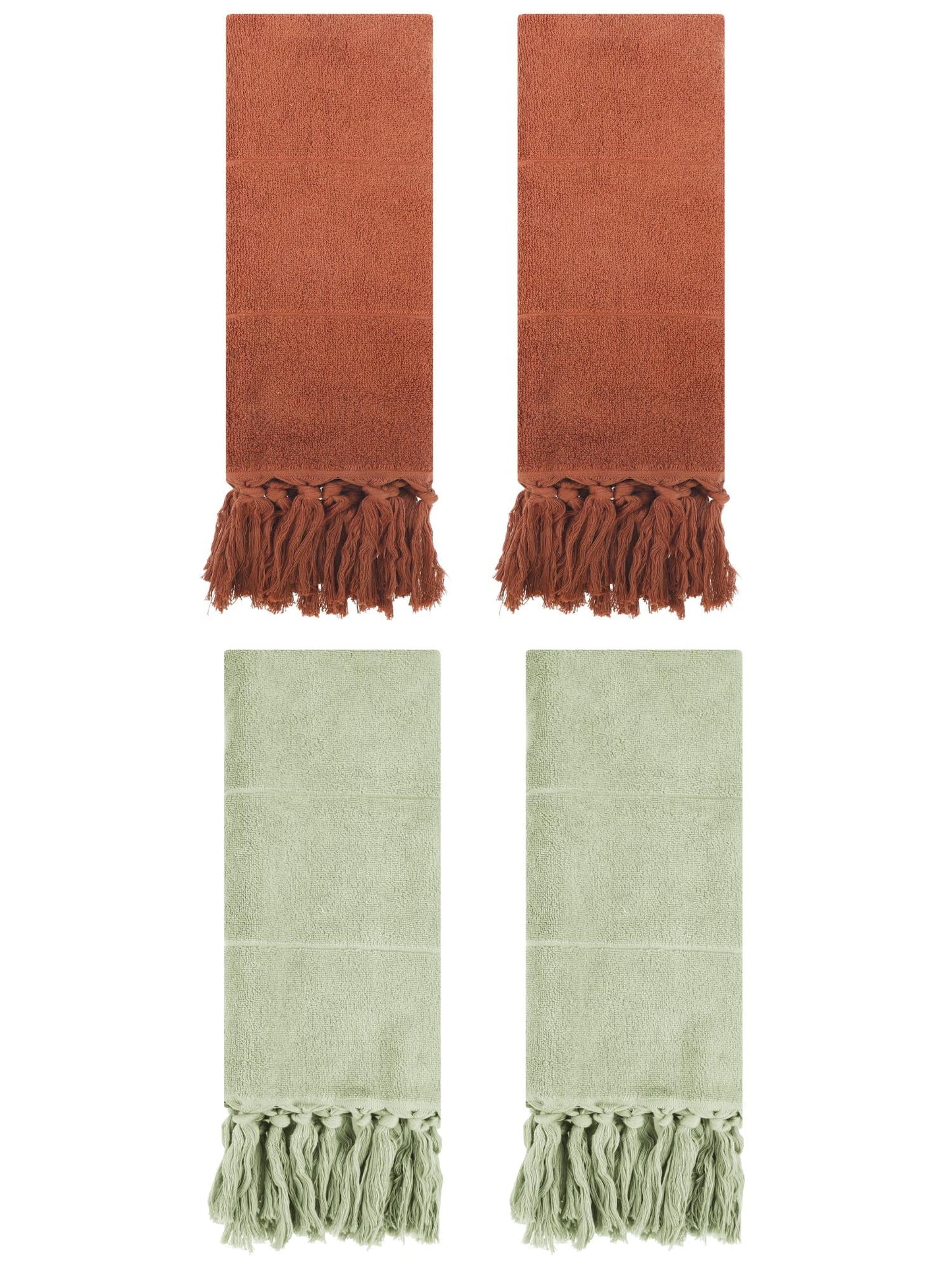 Unique Bargains 4 Pcs Turkish Hand Towels Green/Brown 14" x 30"