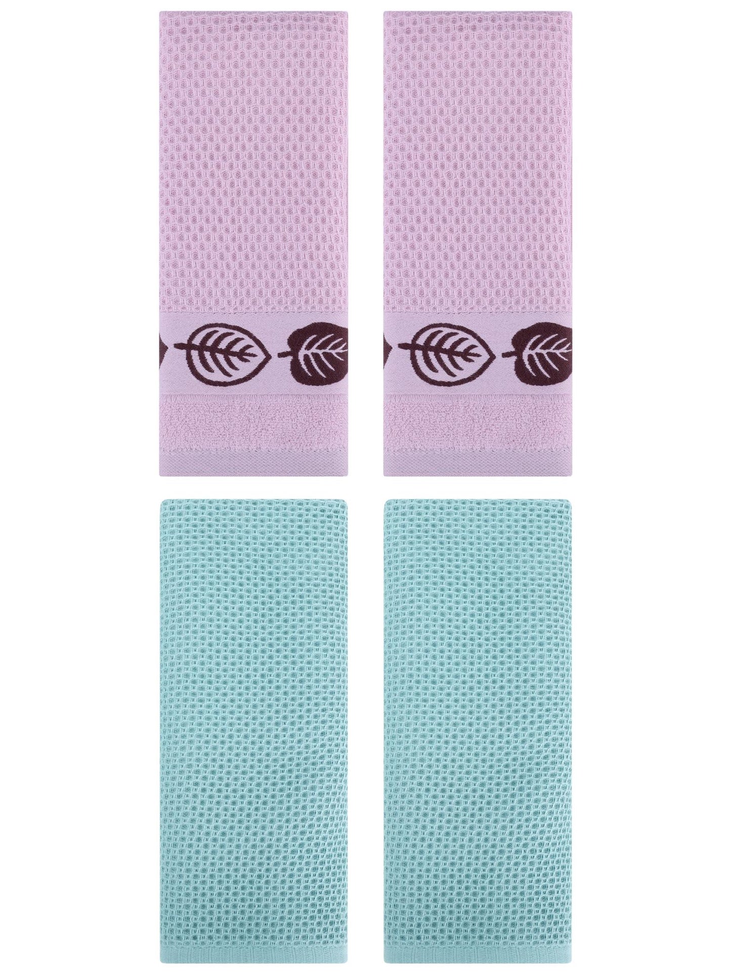 Unique Bargains 4 Pcs Waffle Cotton Hand Towel Light Blue/Pink 13" x 30"/13" x 29"