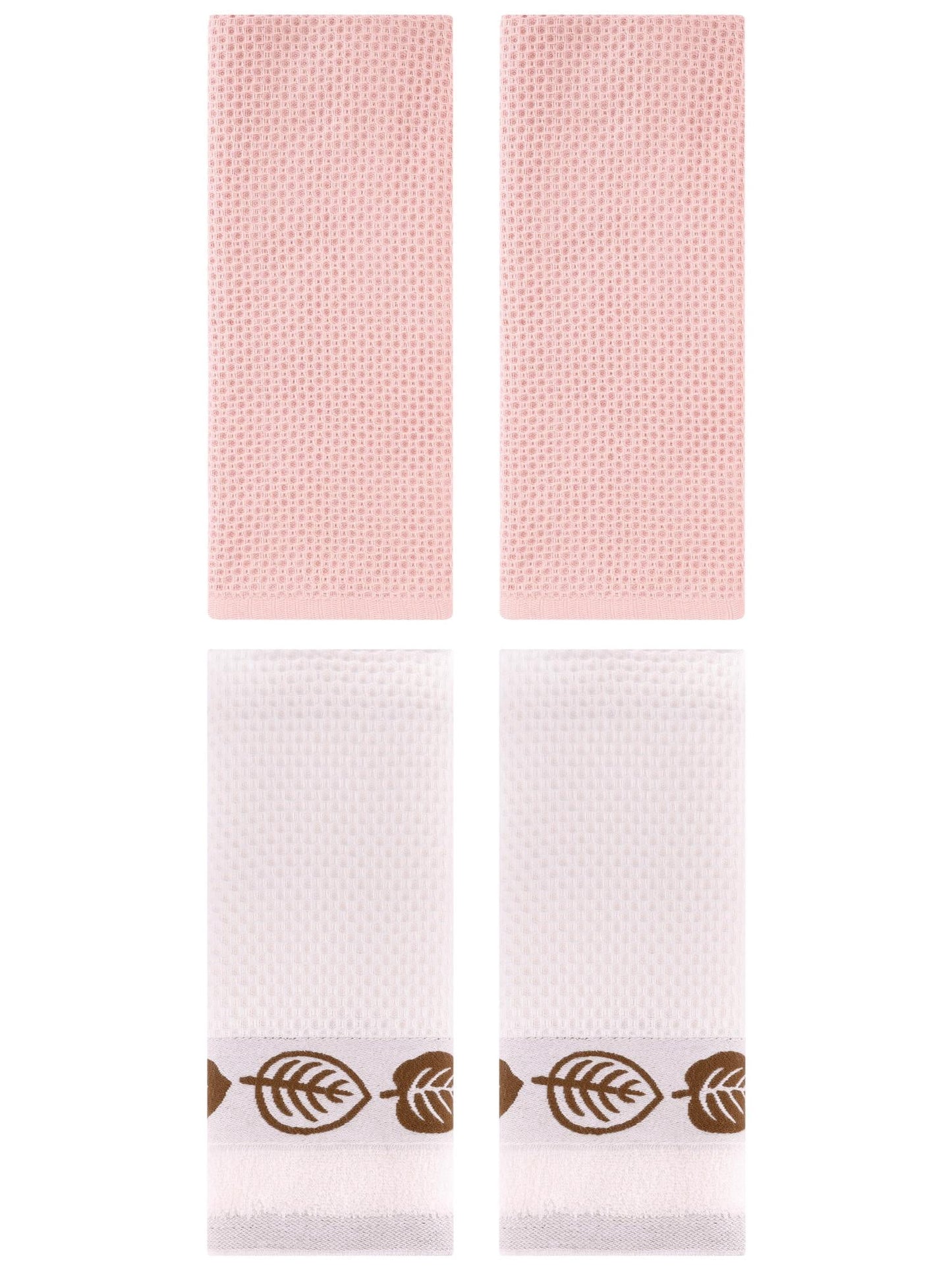 Unique Bargains 4 Pcs Waffle Cotton Hand Towel Pink/Beige 13" x 30"/13" x 29"