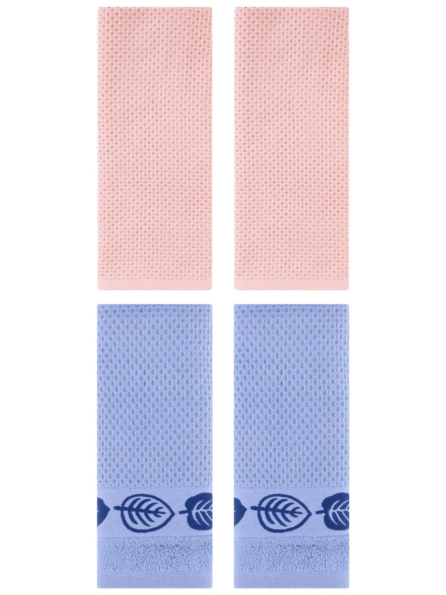 Unique Bargains 4 Pcs Waffle Cotton Hand Towel Pink/Blue 13" x 30"/13" x 29"