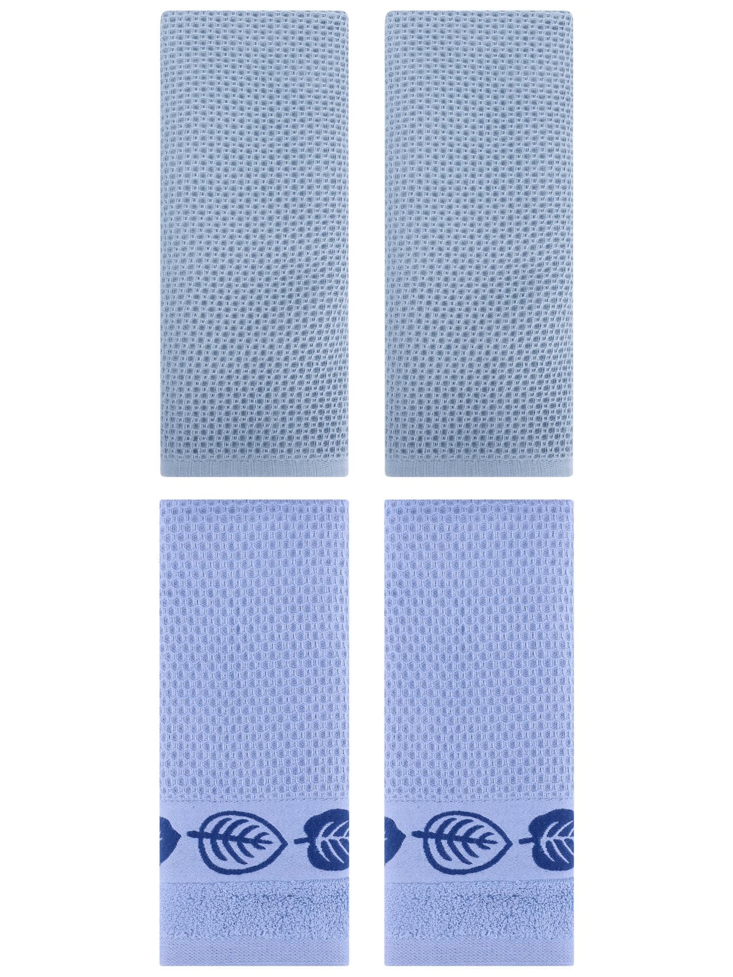 Unique Bargains 4 Pcs Waffle Cotton Hand Towel Steel Blue/Blue 13" x 30"/13" x 29"