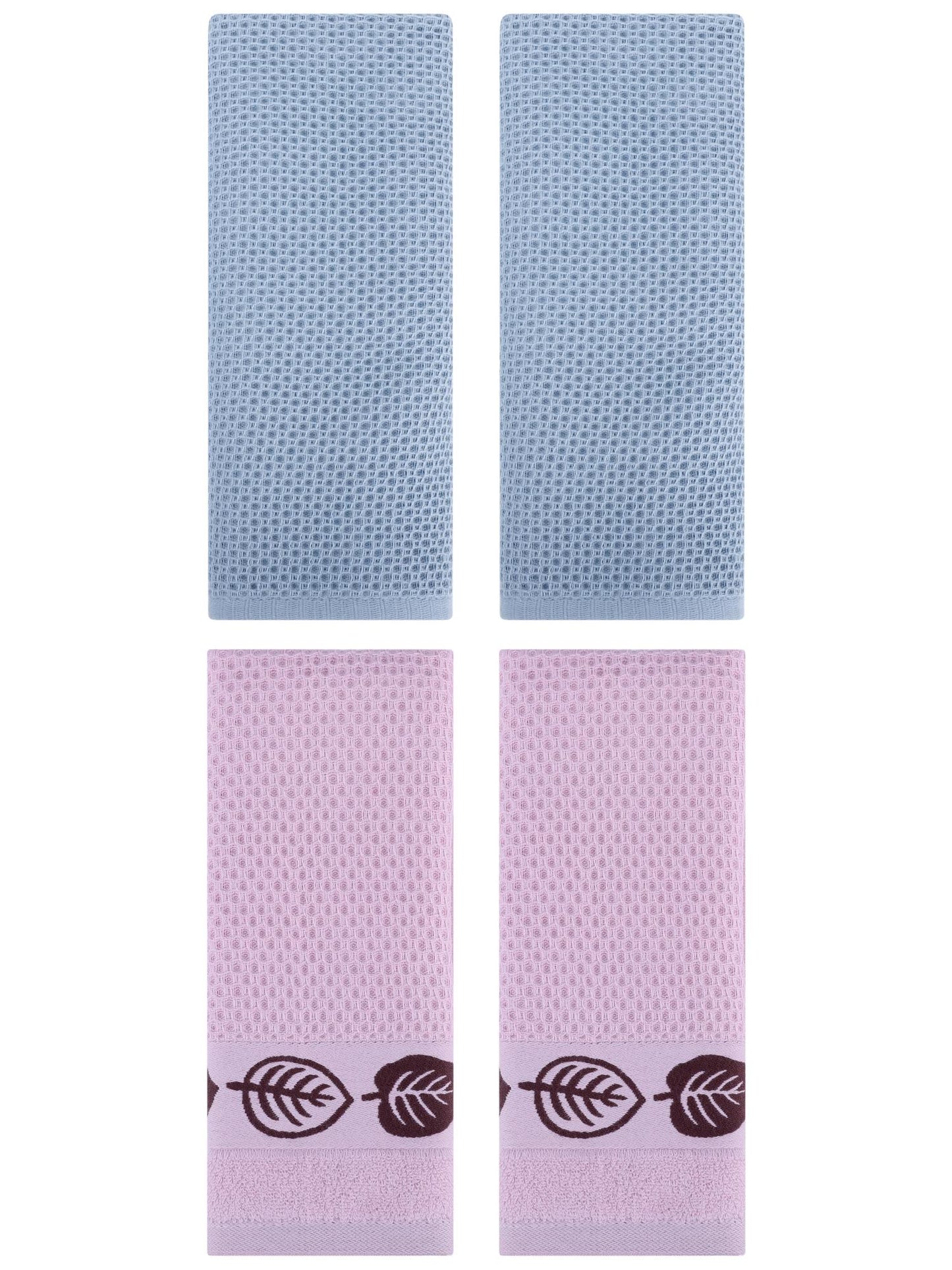 Unique Bargains 4 Pcs Waffle Cotton Hand Towel Steel Blue/Pink 13" x 30"/13" x 29"