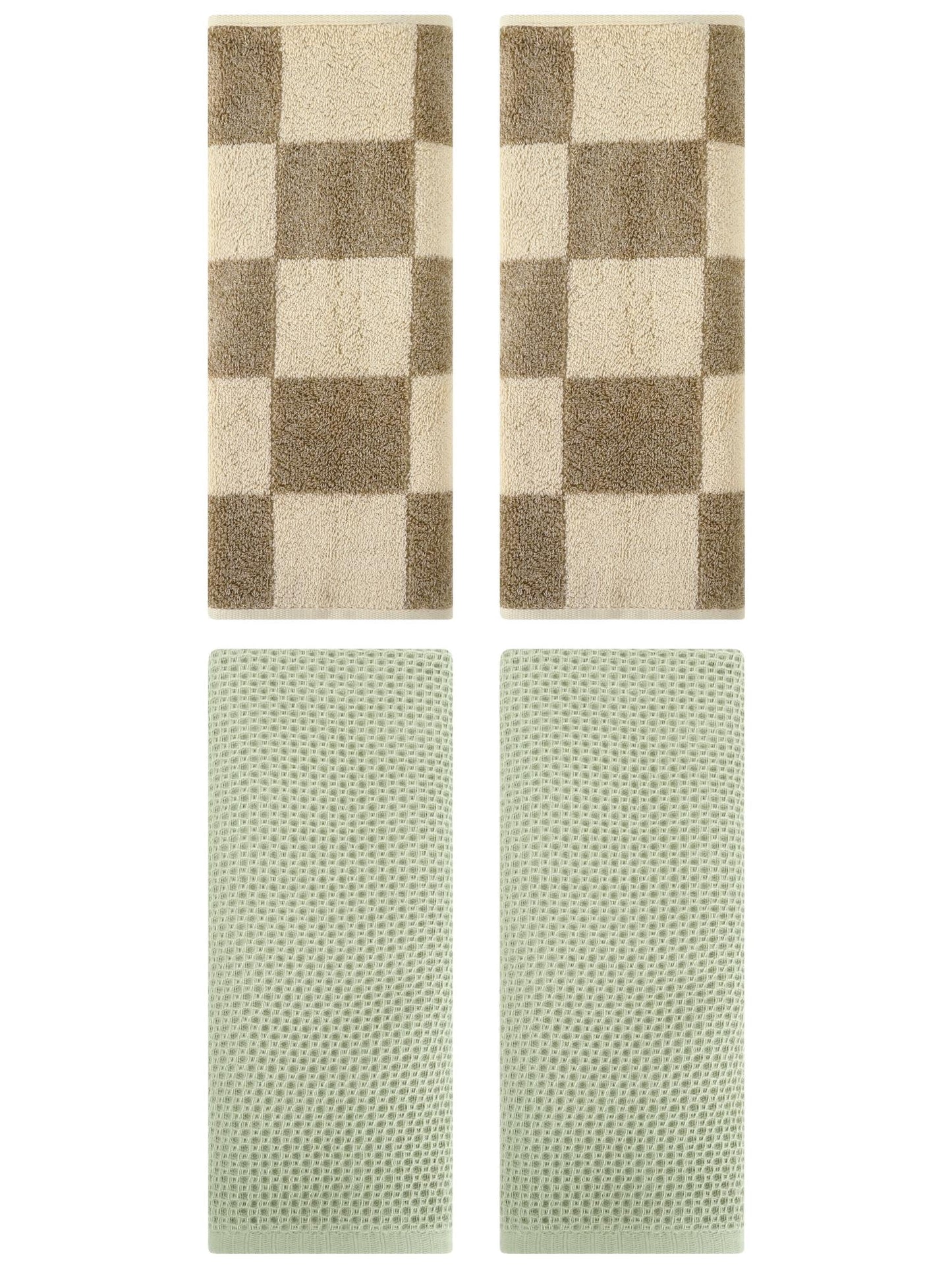 Unique Bargains 4 Pcs Waffle Hand Towel Set Light Green 13" x 30"/14" x 28"