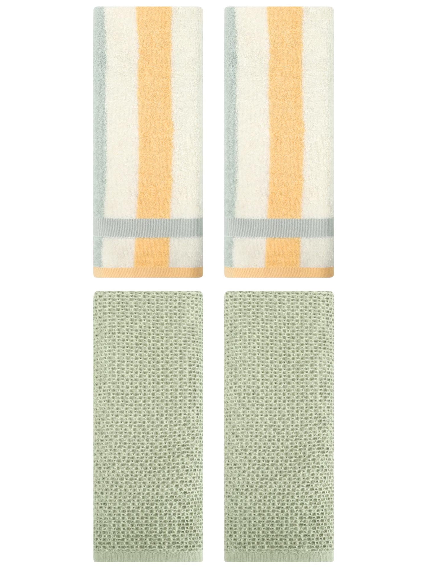 Unique Bargains 4 Pcs Waffle Hand Towels Light Green/Blue Orange 13" x 30"/13" x 29"