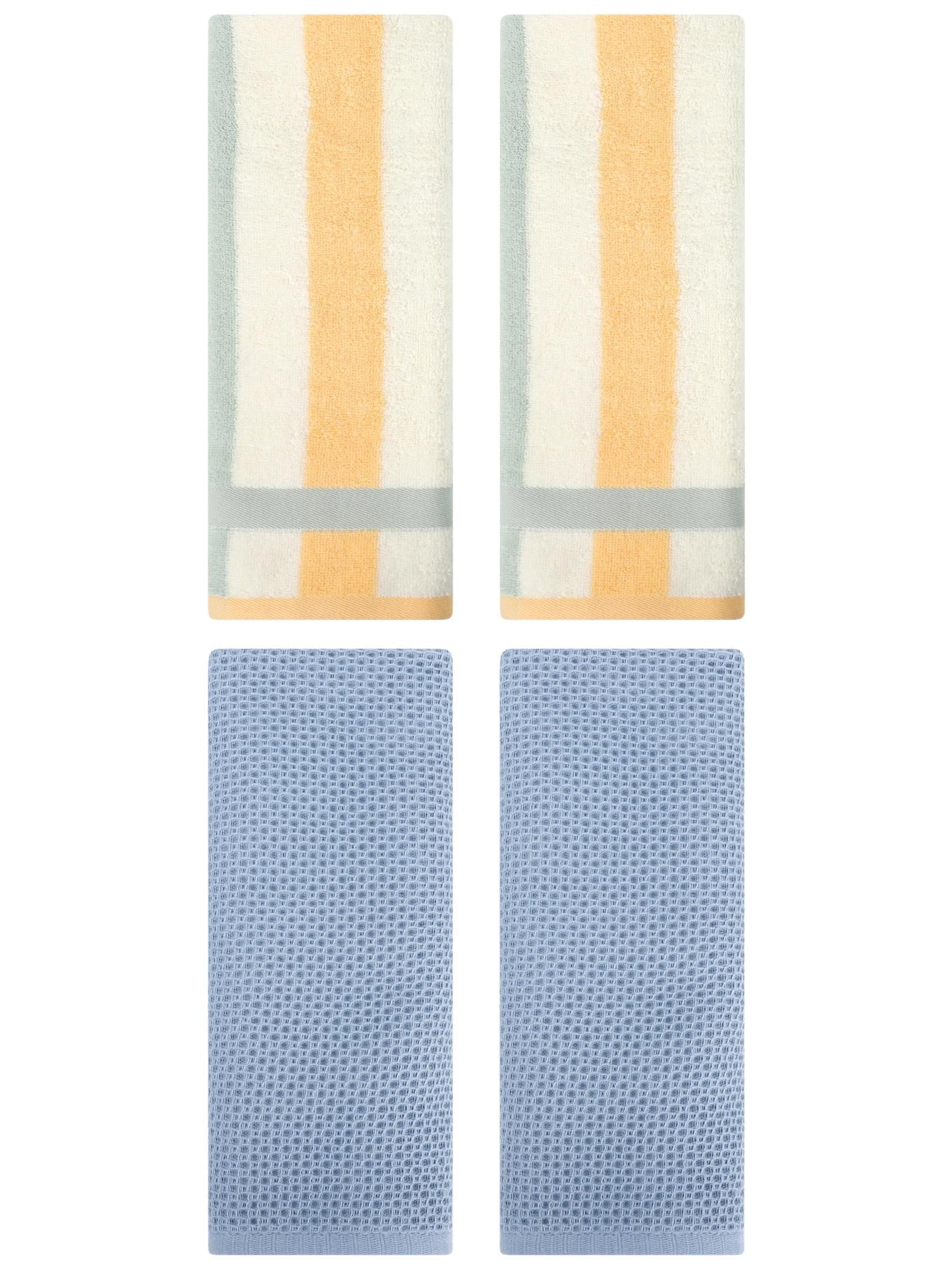 Unique Bargains 4 Pcs Waffle Hand Towels Steel Blue/Blue Orange 13" x 30"/13" x 29"