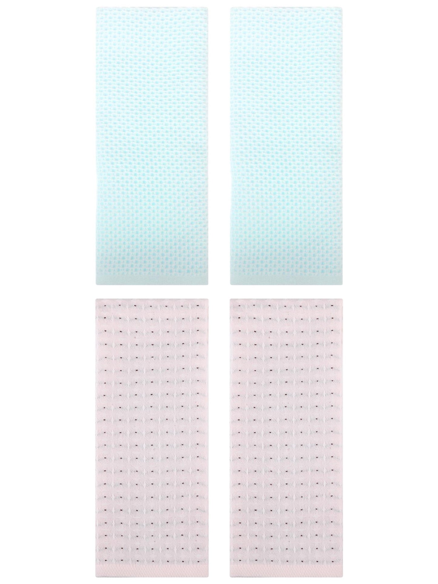 Unique Bargains 4 Pcs Waffle Soft Hand Towels Light Cyan/Beige 13" x 30"/13" x 29"