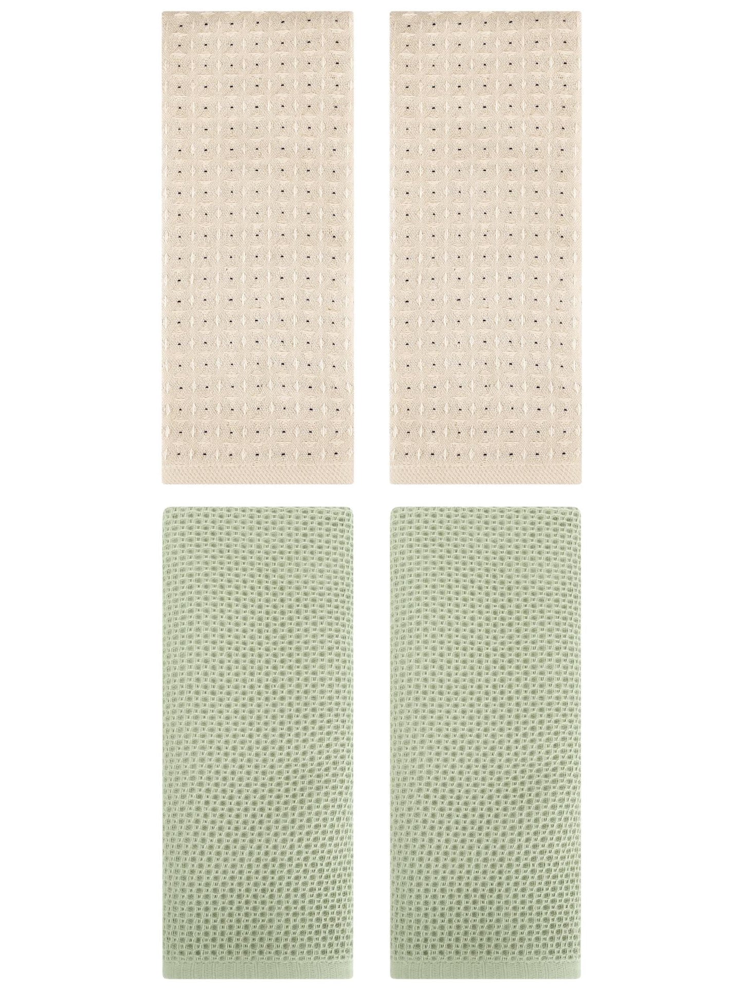 Unique Bargains 4 Pcs Waffle Soft Hand Towels Light Green/Brown 13" x 30"/13" x 29"