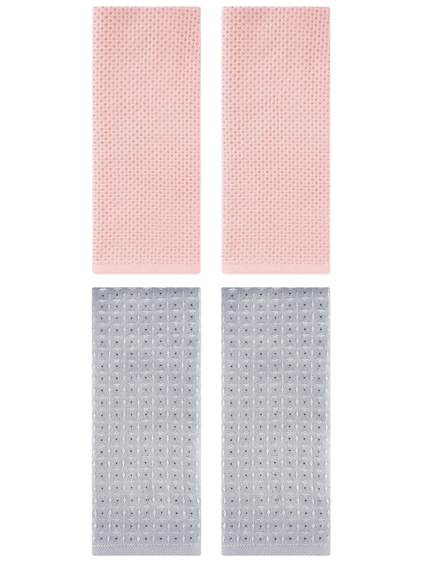 Unique Bargains 4 Pcs Waffle Soft Hand Towels Pink/Grey 13" x 30"/13" x 29"