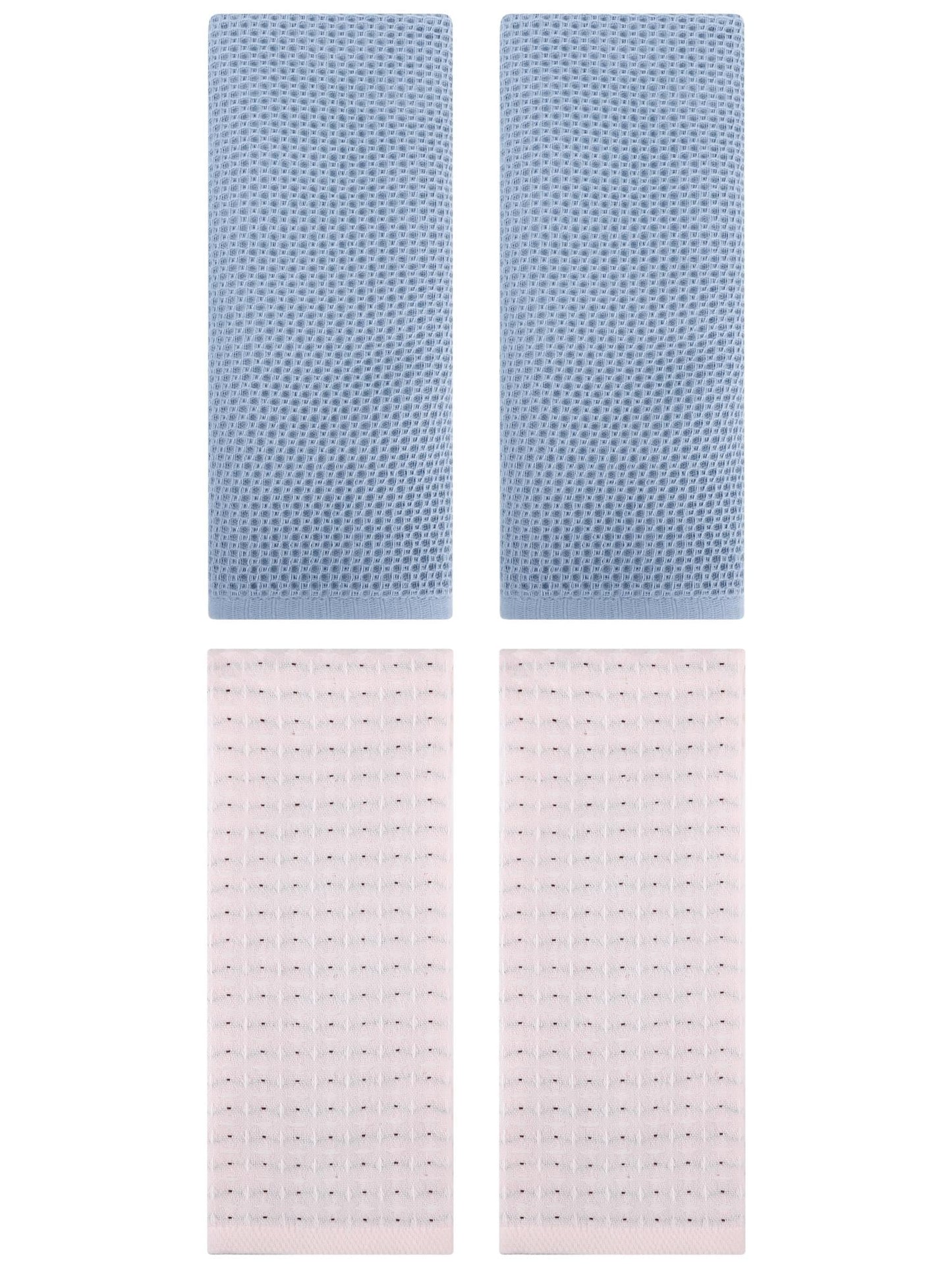 Unique Bargains 4 Pcs Waffle Soft Hand Towels Steel Blue/Beige 13" x 30"/13" x 29"