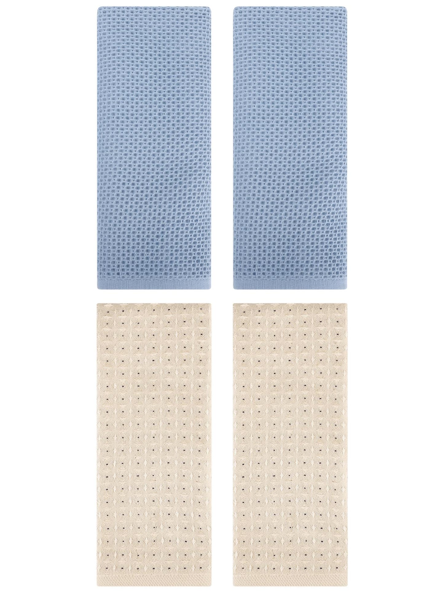 Unique Bargains 4 Pcs Waffle Soft Hand Towels Steel Blue/Brown 13" x 30"/13" x 29"