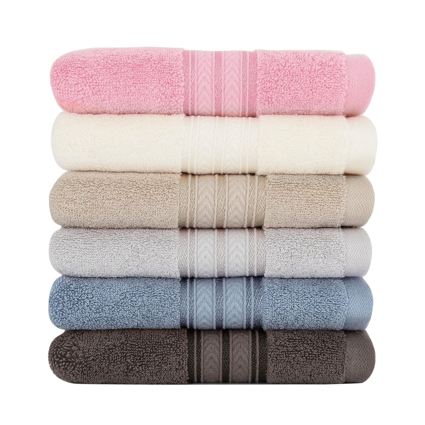 Unique Bargains 6-Pack 100% Cotton Absorbent Bathroom Towel Mixed Color