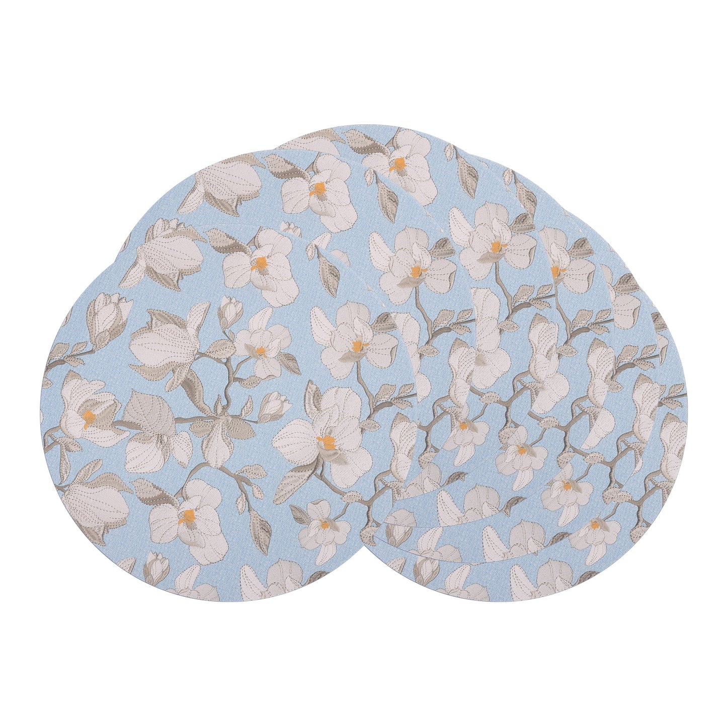 Unique Bargains 6pcs Faux Leather Floral Placemats Blue Beige 13"x13"