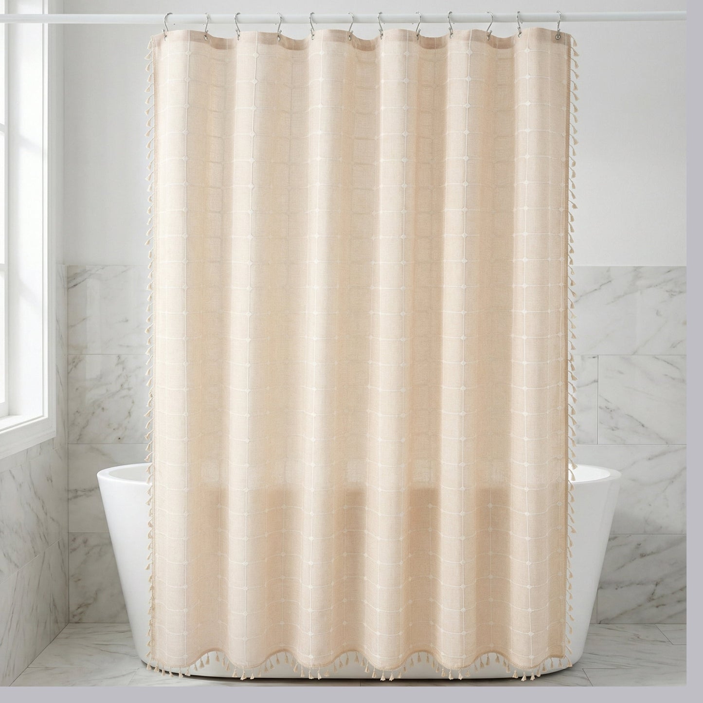 Unique Bargains Boho Plaid Blend Shower Curtain Sets with Hooks Beige 72"W x 72"L