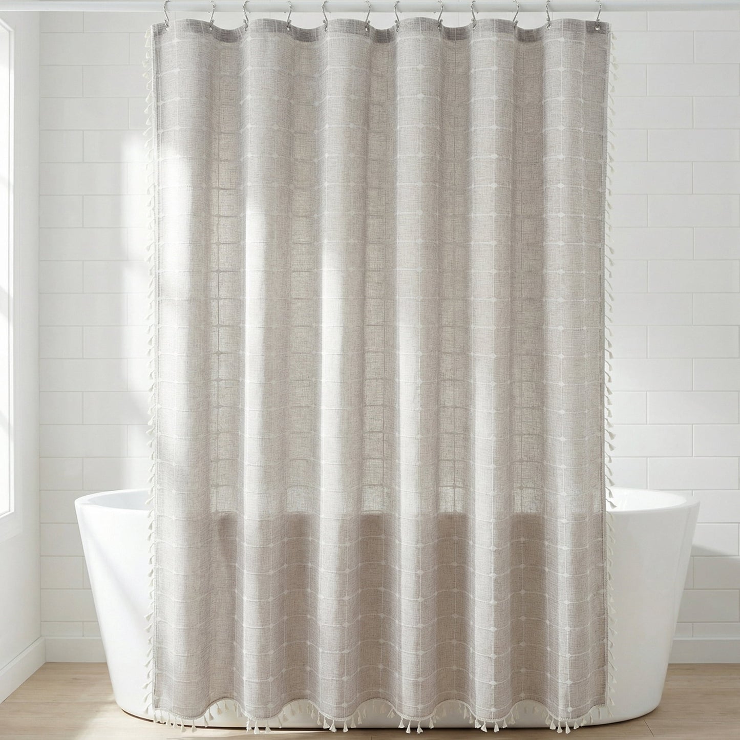 Unique Bargains Boho Plaid Blend Shower Curtain Sets with Hooks Grey 72"W x 72"L