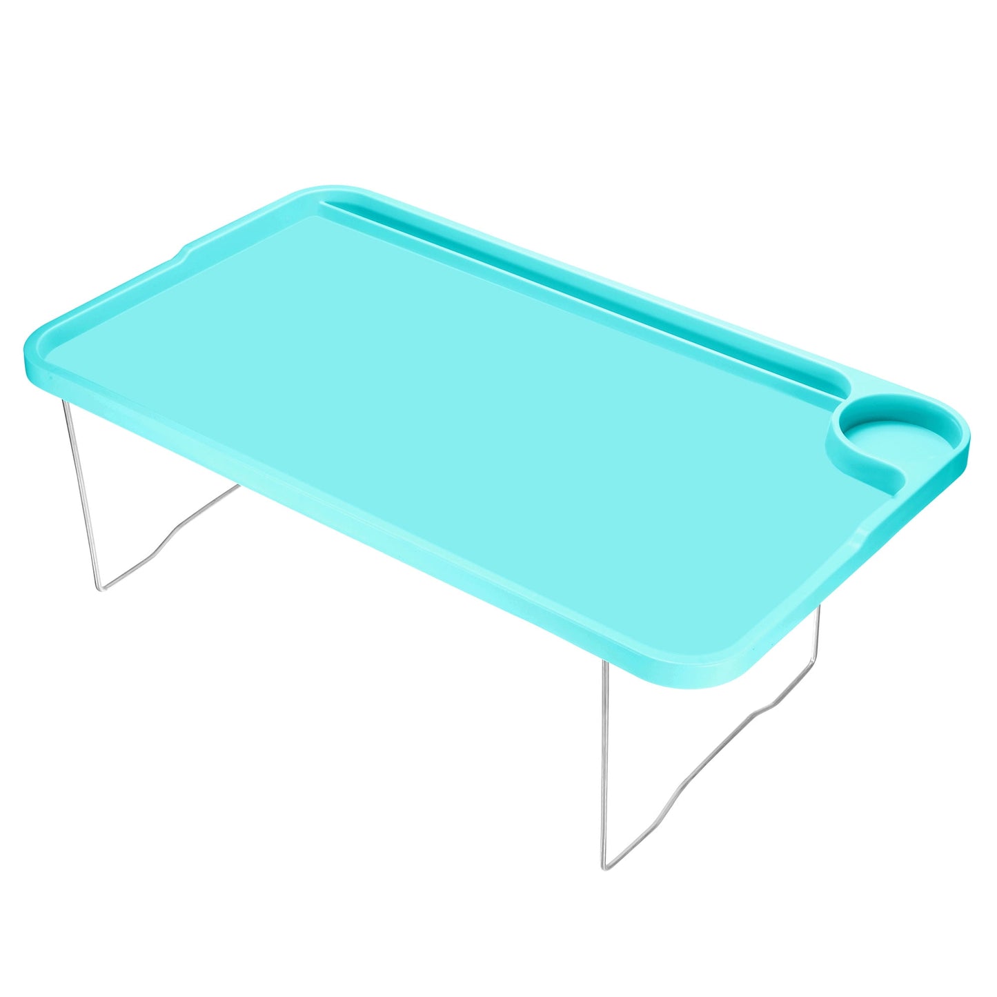 Unique Bargains Breakfast Tray Table with Folding Legs Laptop Snack Desk for Eating Blue