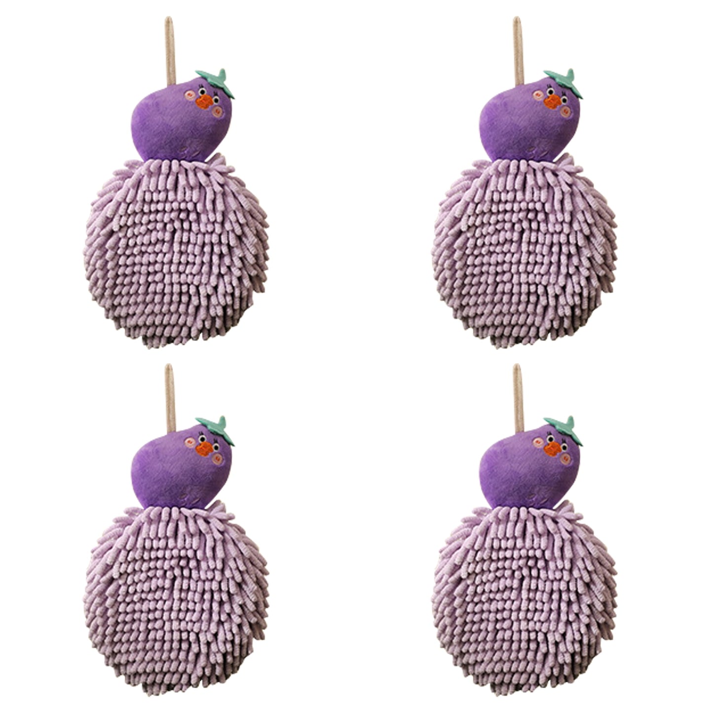 Unique Bargains Cartoon Fuzzy Ball Hand Towels Quick Dry Purple 4-Piece
